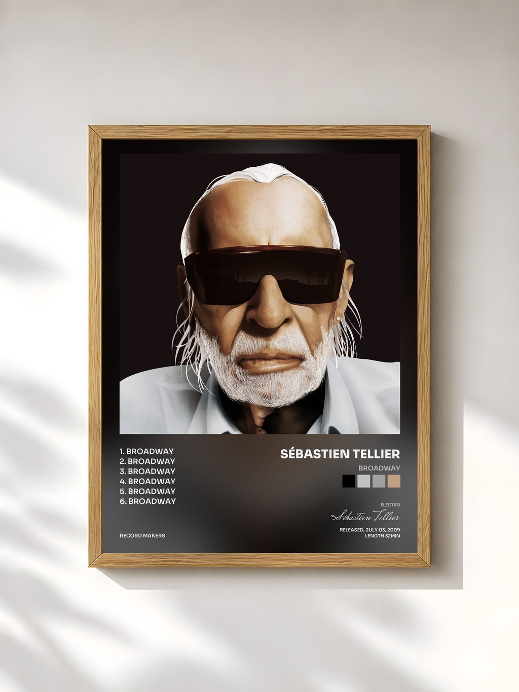 #bois Tableau de l'album Broadway de Sébastien Tellier, cadre en bois brut, imprimé et encadré en France