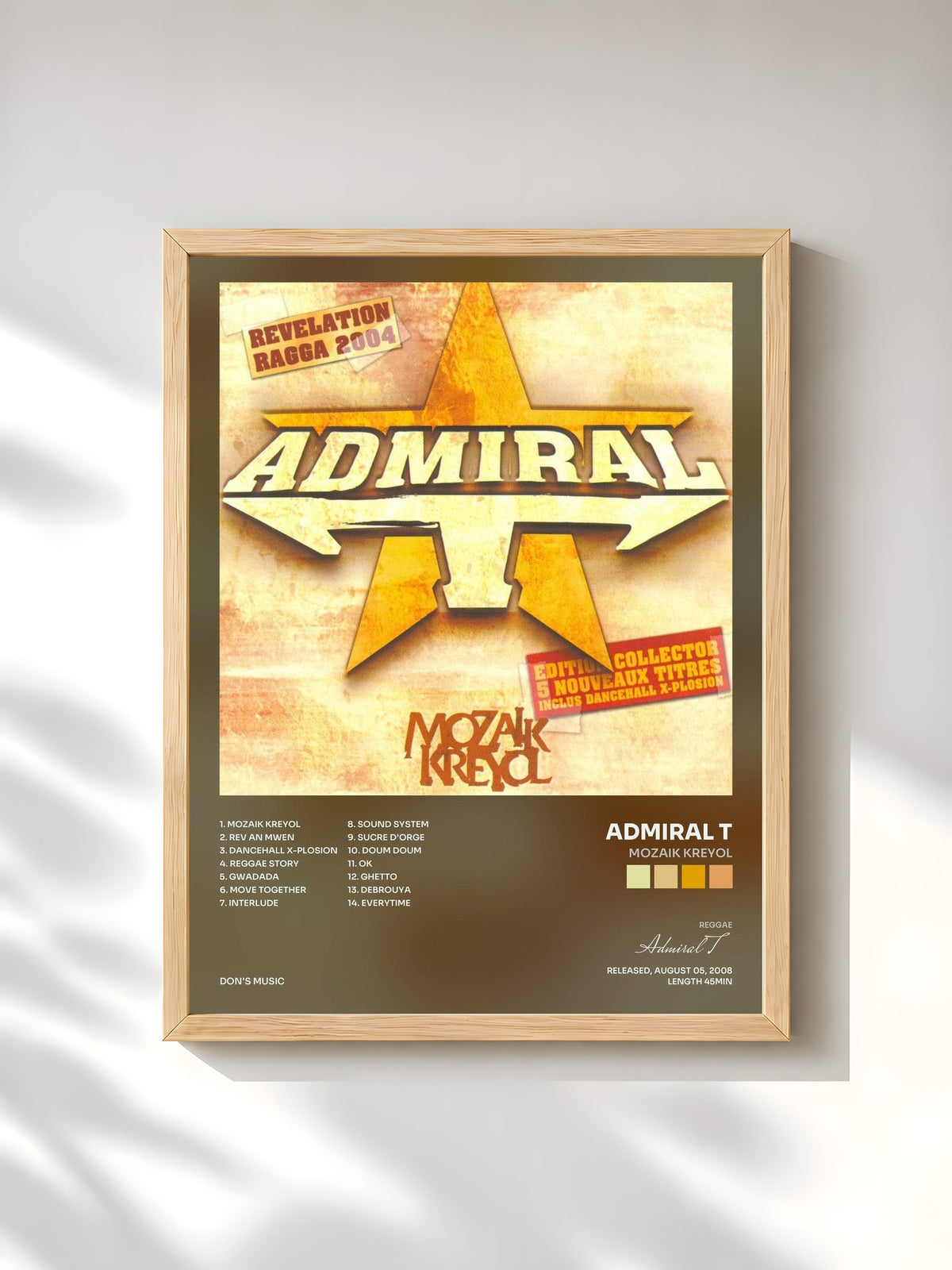 #bois Tableau de l'album Mozaik Kreyol de Admiral T, cadre en bois brut, imprimé et encadré en France