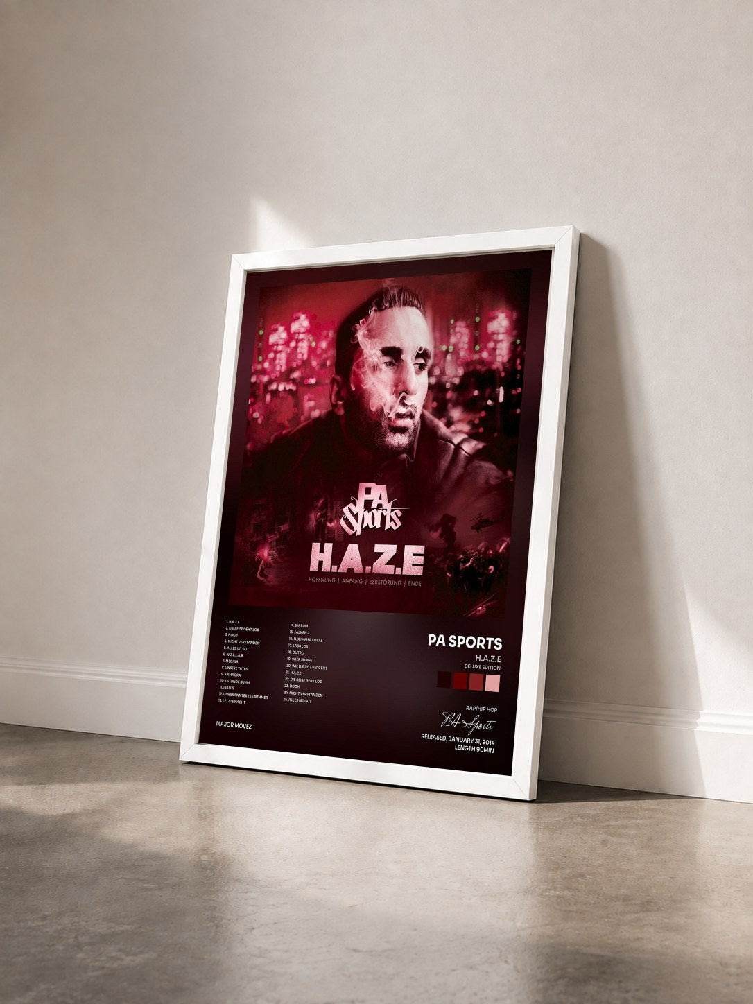 #blanc Tableau de l'album H.A.Z.E (Deluxe Edition) de PA Sports vu de trois quarts, cadre blanc