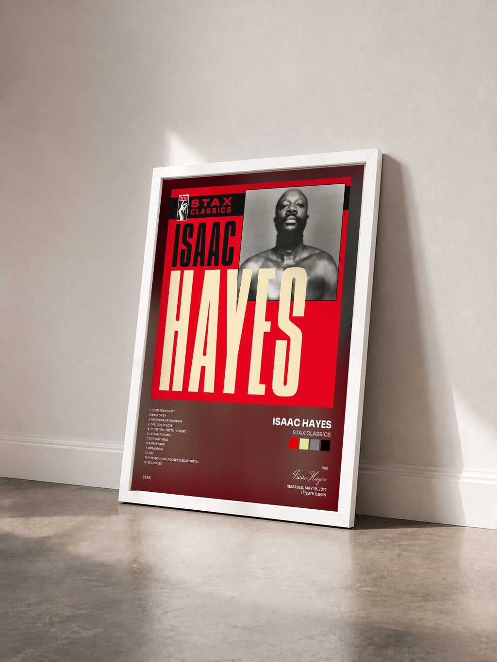 #blanc Tableau de l'album Stax Classics de Isaac Hayes vu de trois quarts, cadre blanc