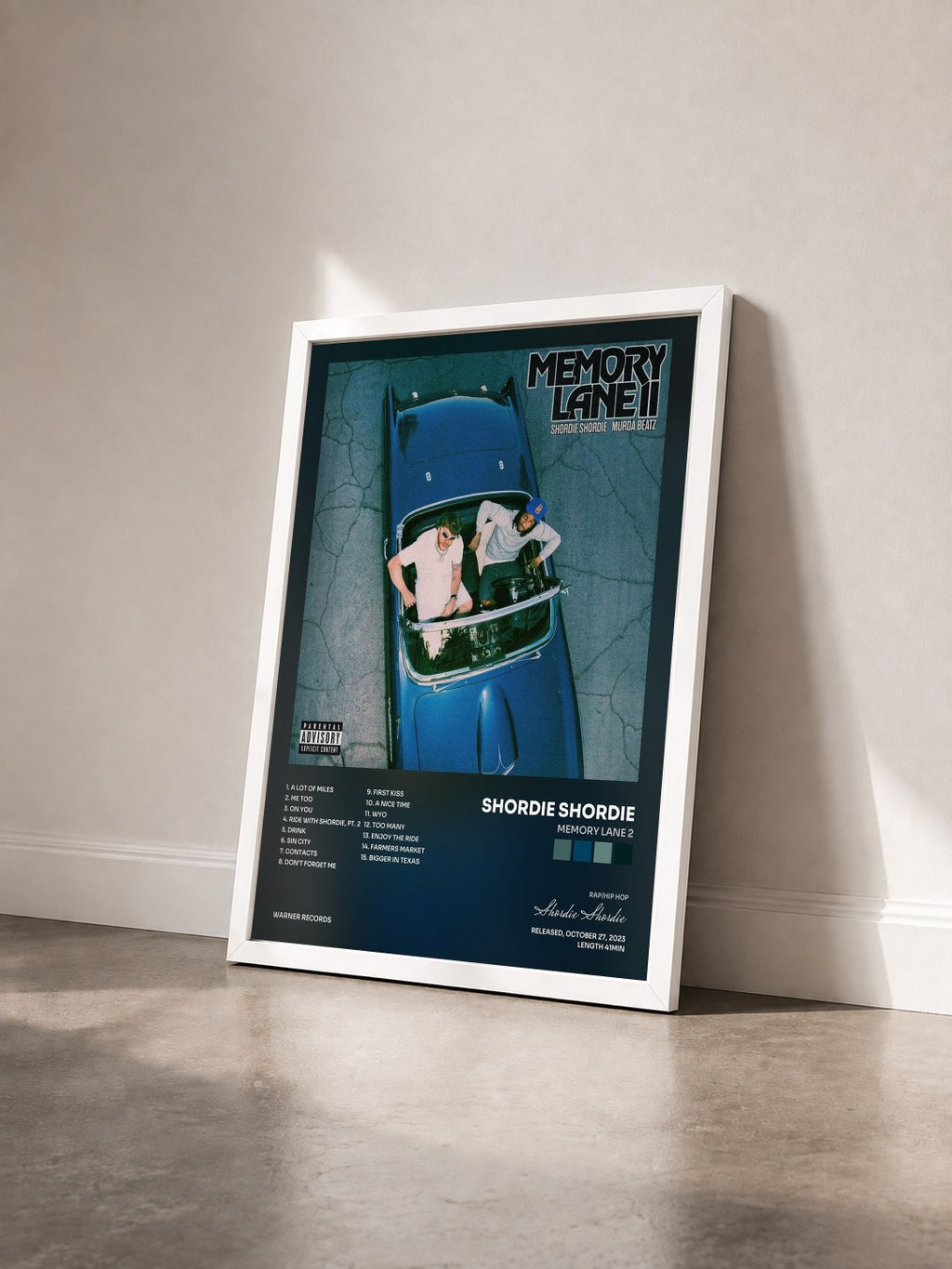 #blanc Tableau de l'album Memory Lane 2 de Shordie Shordie vu de trois quarts, cadre blanc