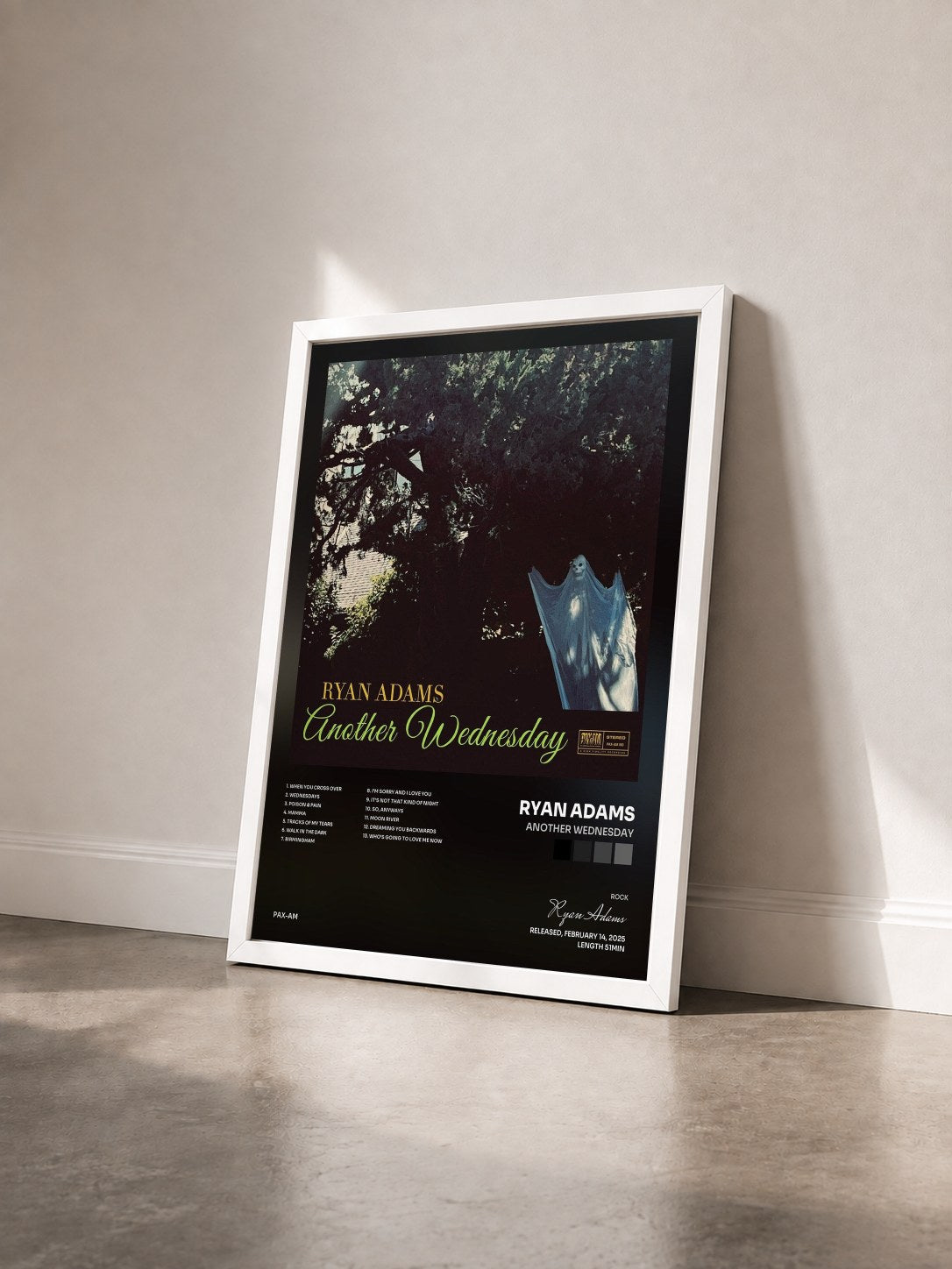#blanc Tableau de l'album Another Wednesday de Ryan Adams vu de trois quarts, cadre blanc