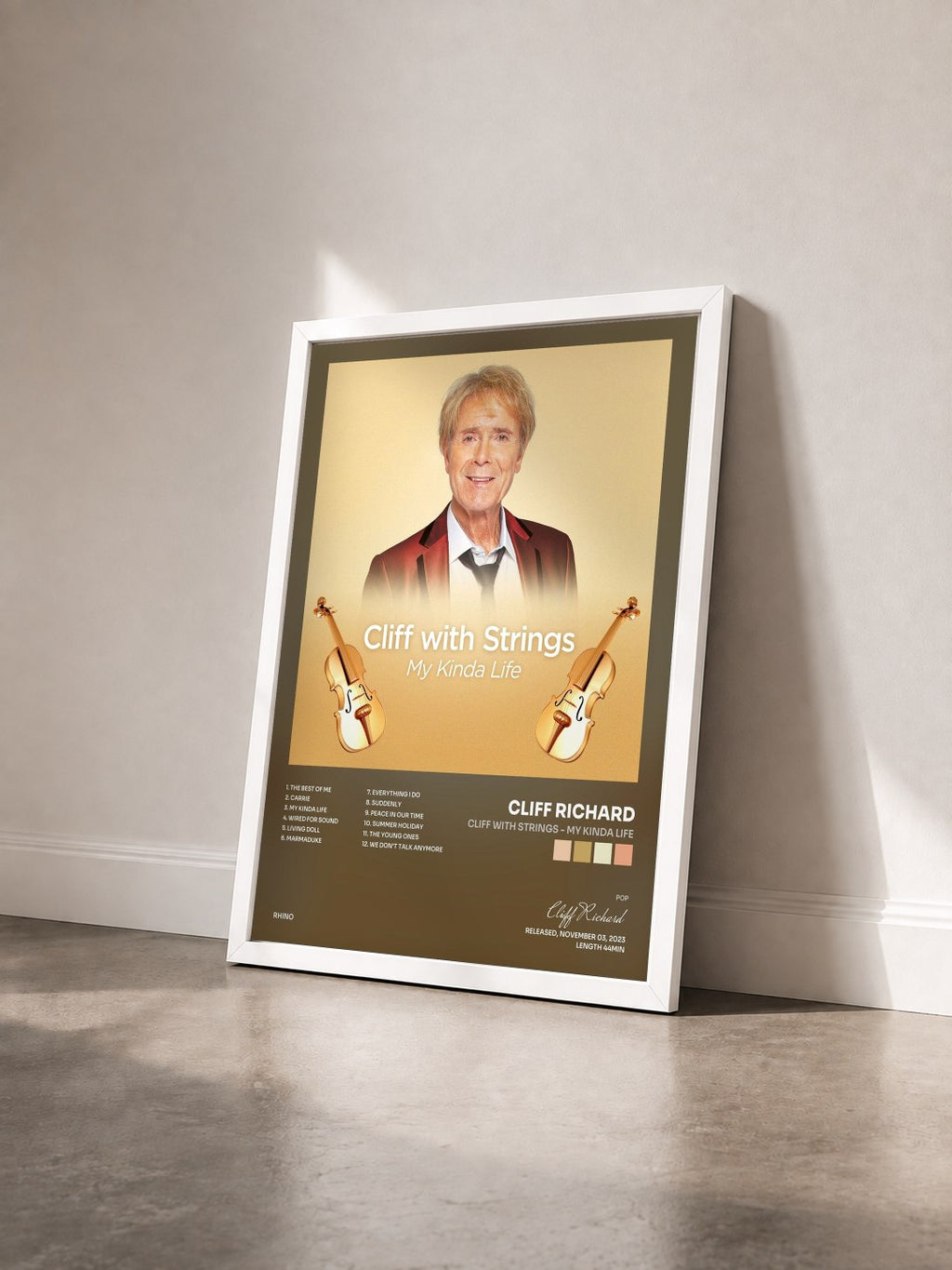 #blanc Tableau de l'album Cliff with Strings - My Kinda Life de Cliff Richard vu de trois quarts, cadre blanc