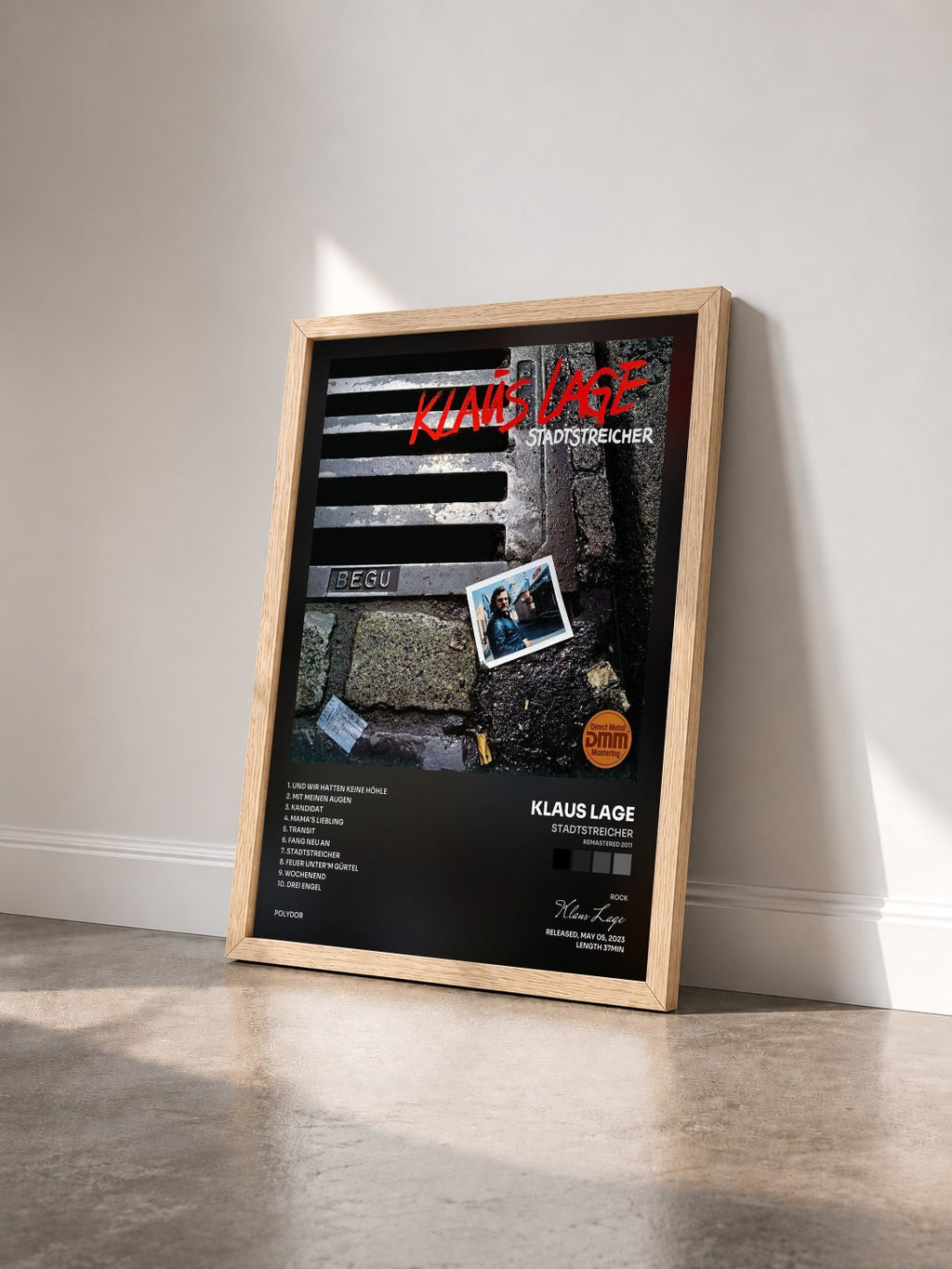 #bois Tableau de l'album Stadtstreicher (Remastered 2011) de Klaus Lage vu de trois quarts, cadre en bois brut
