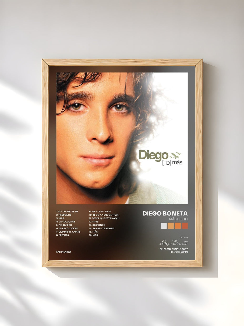 #bois Tableau de l'album Más Diego de Diego Boneta, cadre en bois brut, imprimé et encadré en France