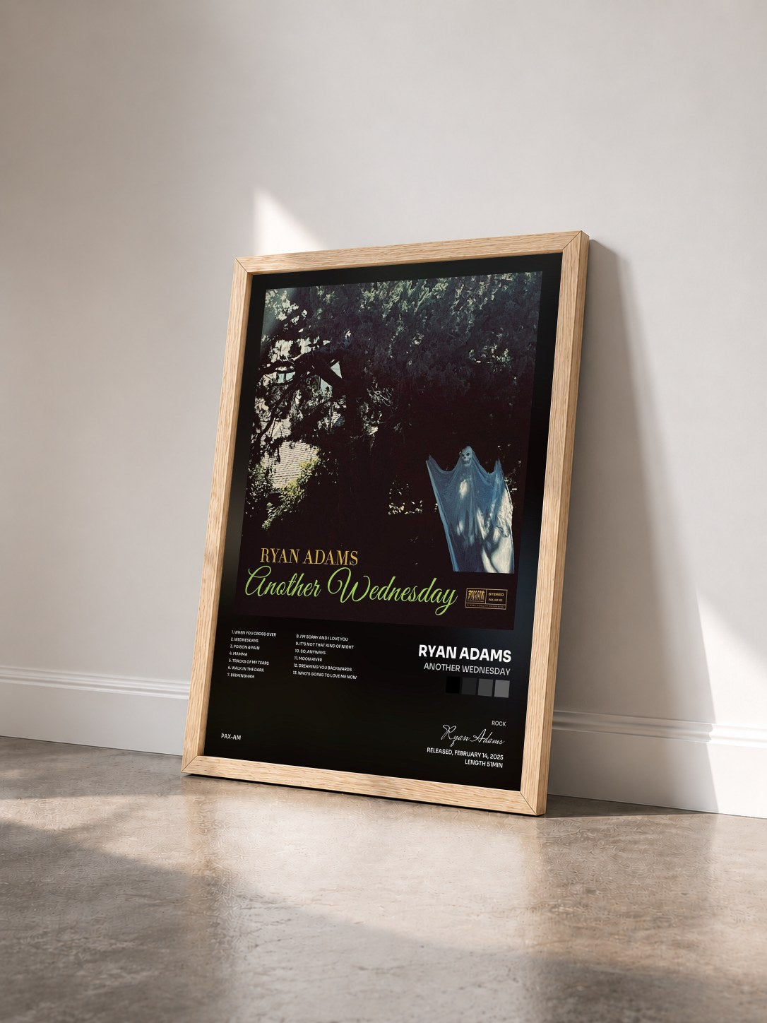 #bois Tableau de l'album Another Wednesday de Ryan Adams vu de trois quarts, cadre en bois brut