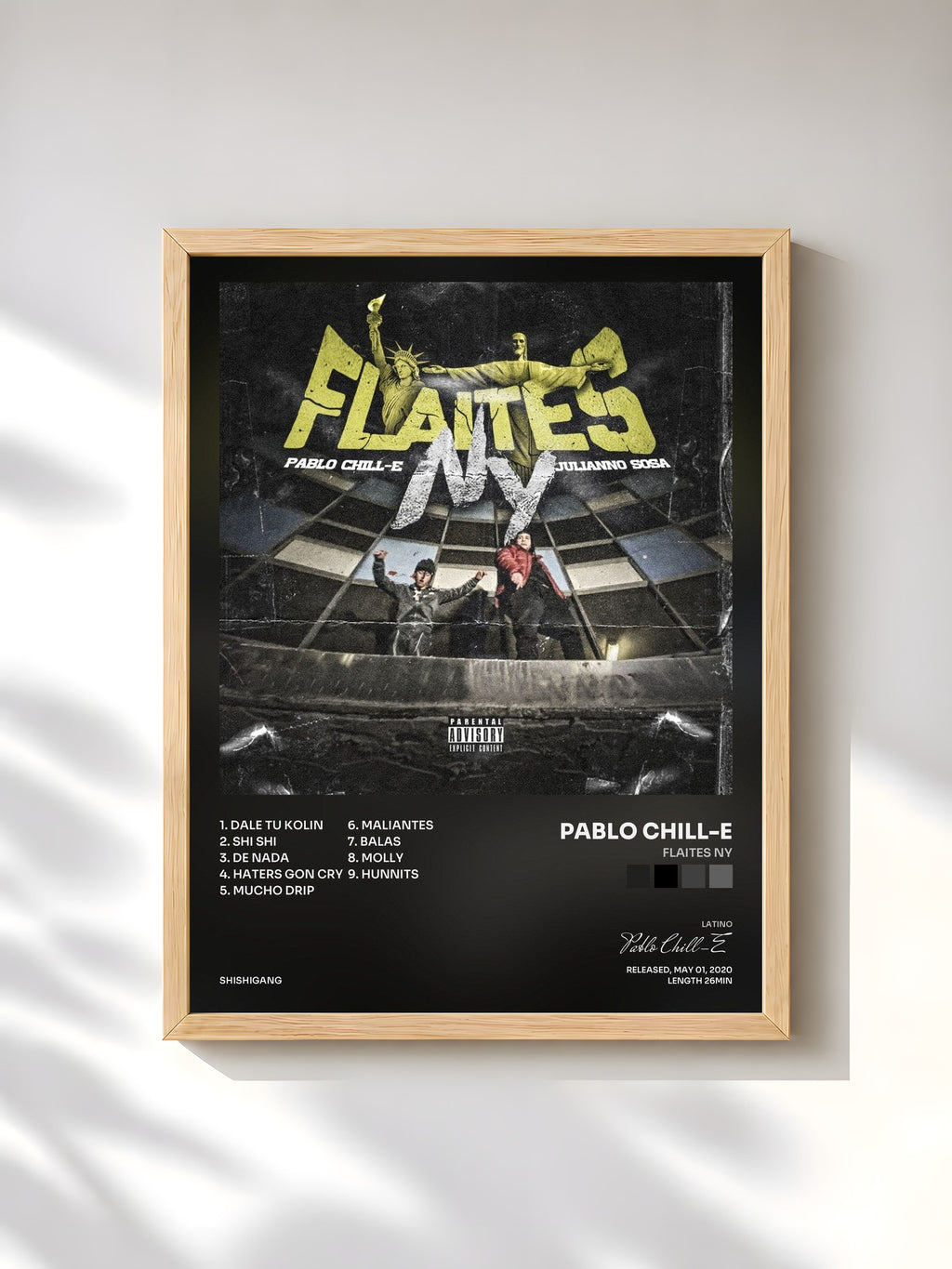 #bois Tableau de l'album Flaites NY de Pablo Chill-E, cadre en bois brut, imprimé et encadré en France