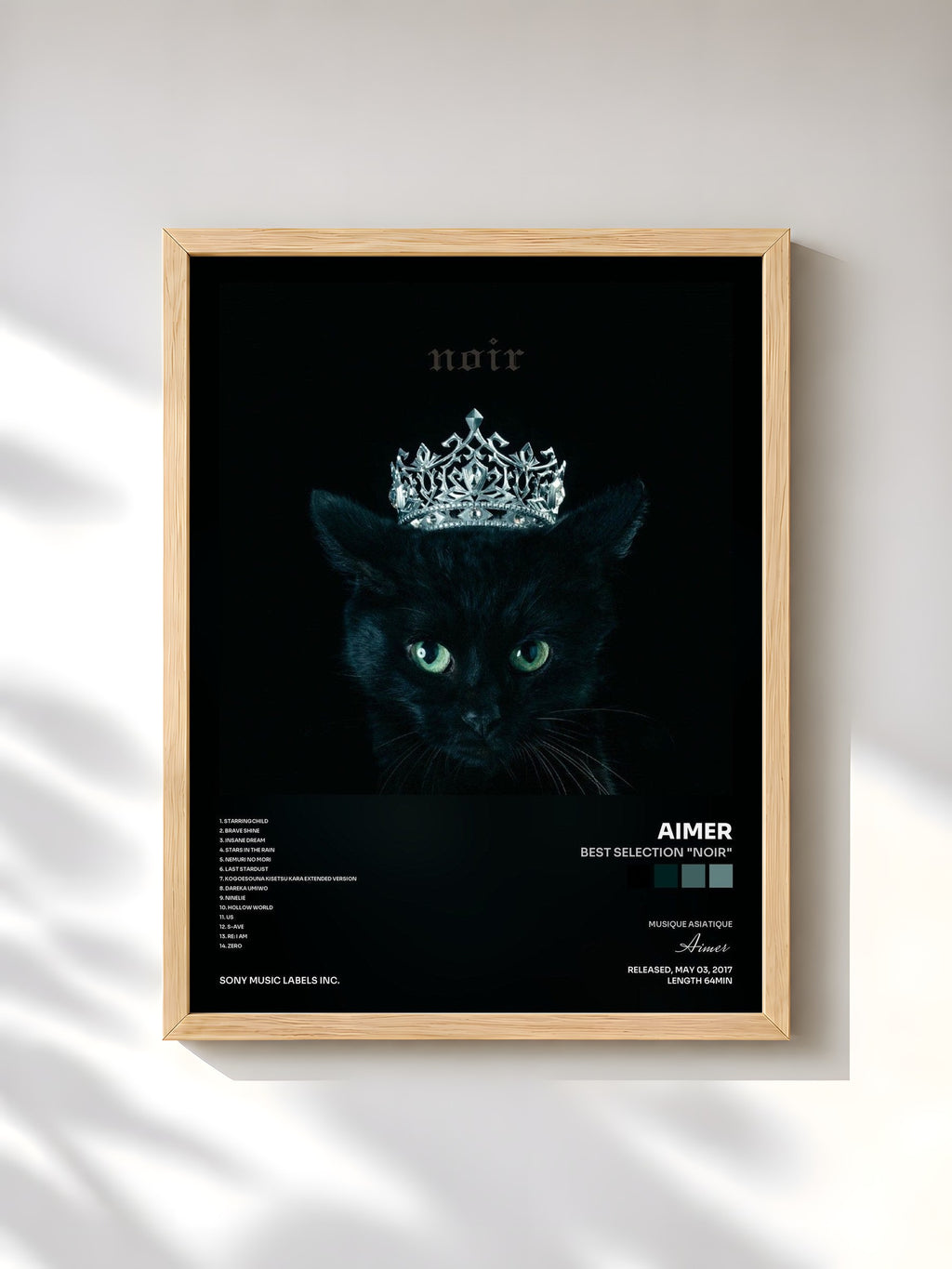 #bois Tableau de l'album BEST SELECTION "noir" de Aimer, cadre en bois brut, imprimé et encadré en France