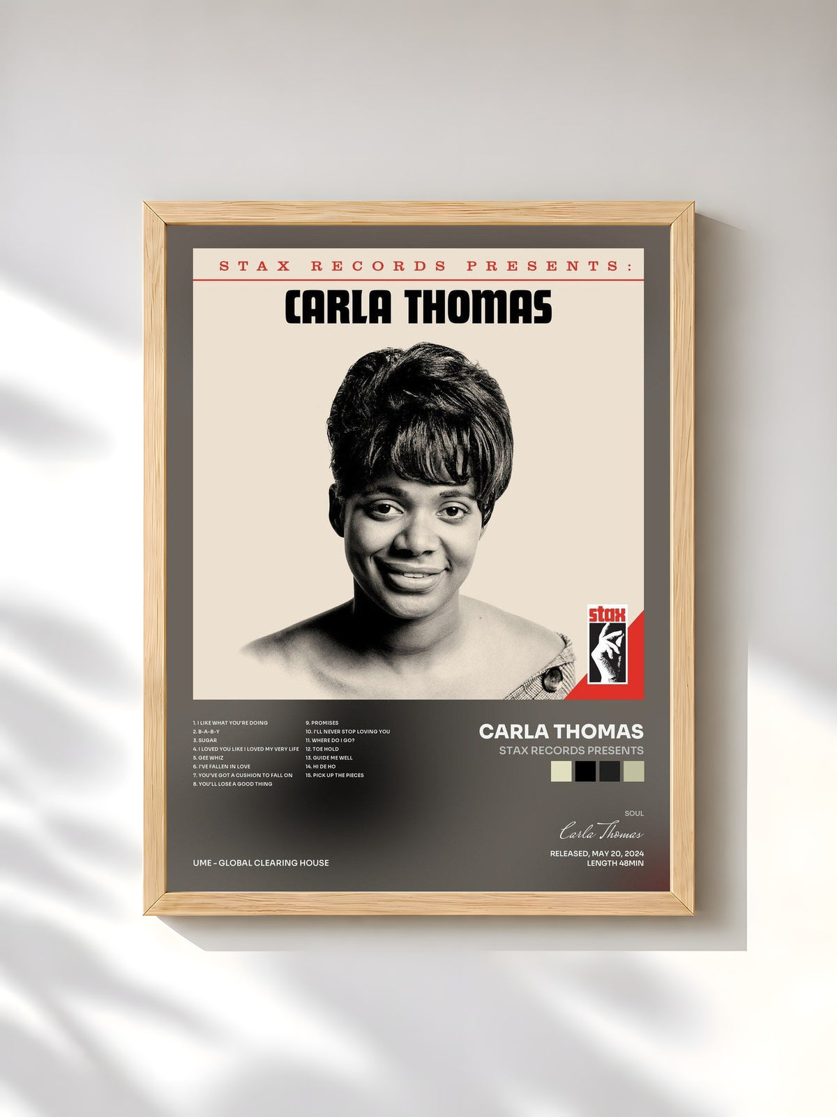 #bois Tableau de l'album Stax Records Presents de Carla Thomas, cadre en bois brut, imprimé et encadré en France
