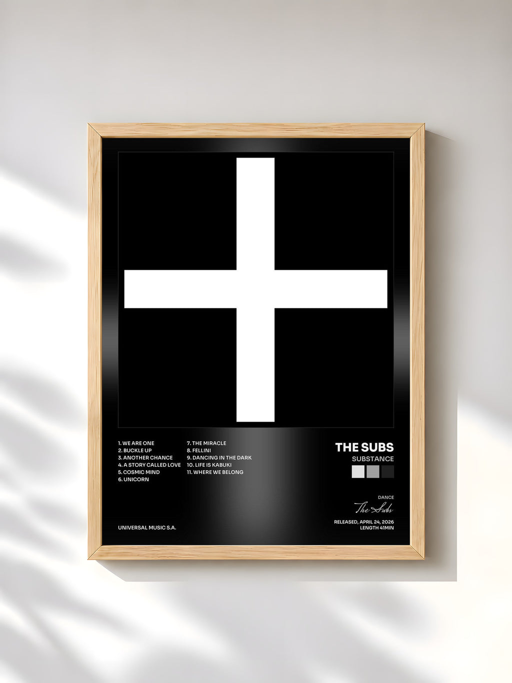 #bois Tableau de l'album Substance de The Subs, cadre en bois brut, imprimé et encadré en France