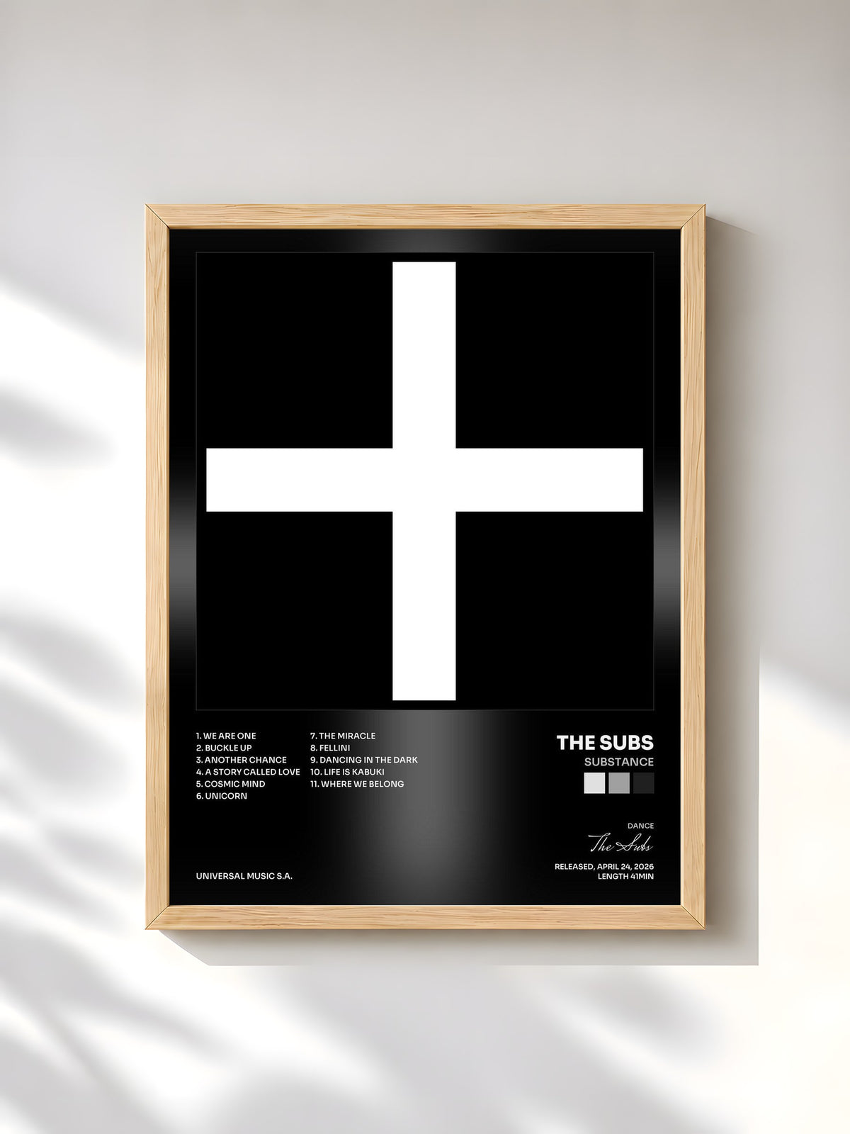 #bois Tableau de l'album Substance de The Subs, cadre en bois brut, imprimé et encadré en France