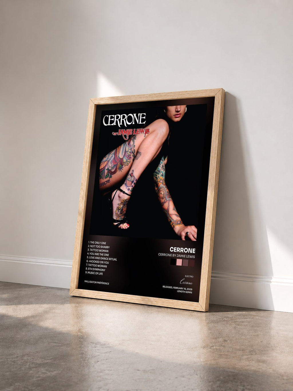 #bois Tableau de l'album Cerrone by Jamie Lewis de Cerrone vu de trois quarts, cadre en bois brut