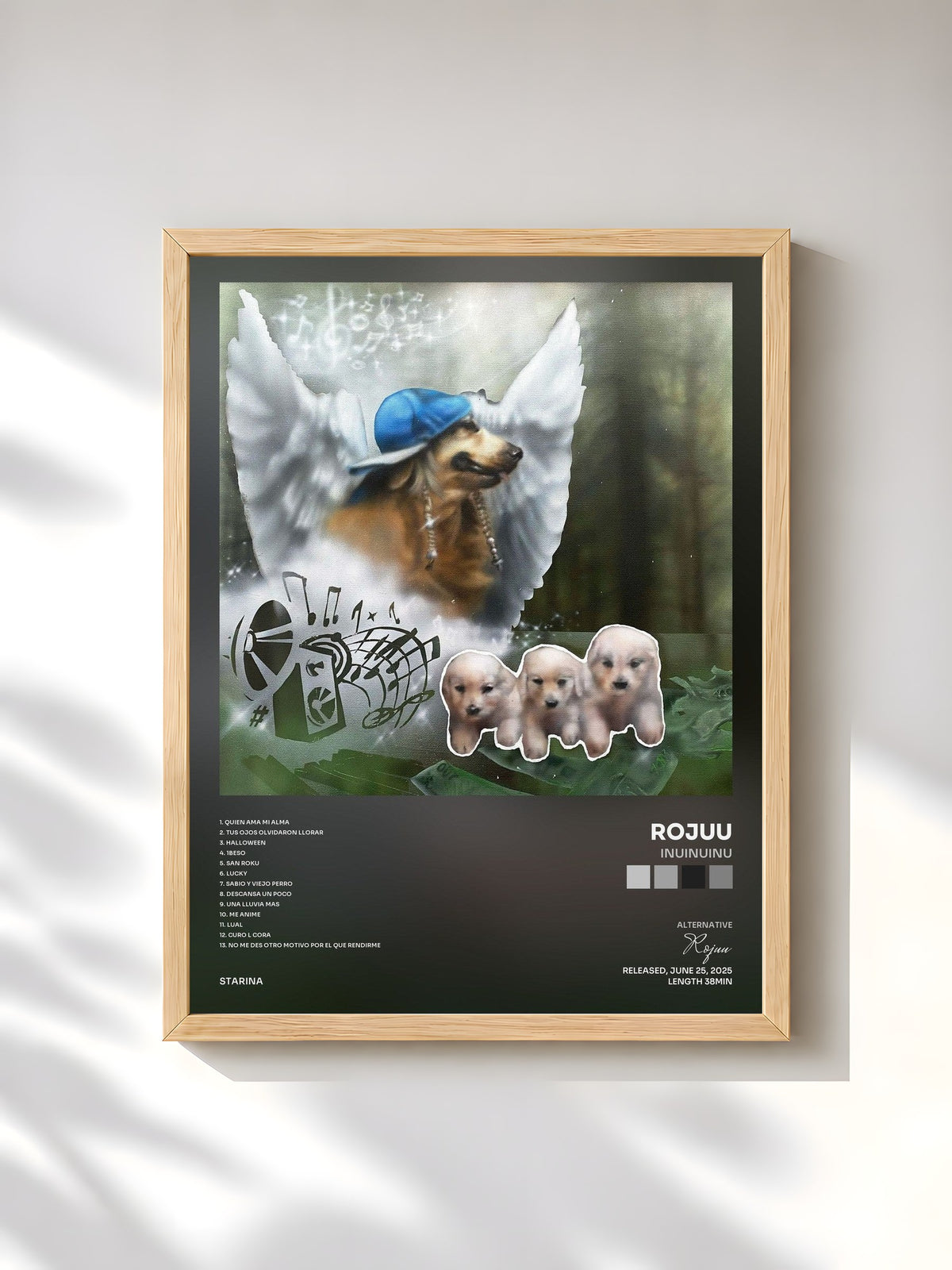 #bois Tableau de l'album iNUiNUiNU de Rojuu, cadre en bois brut, imprimé et encadré en France