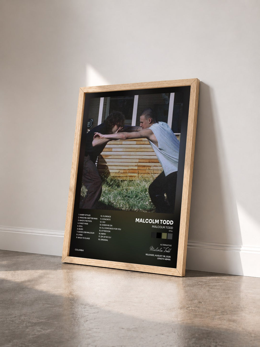 #bois Tableau de l'album Malcolm Todd (still) de Malcolm Todd vu de trois quarts, cadre en bois brut