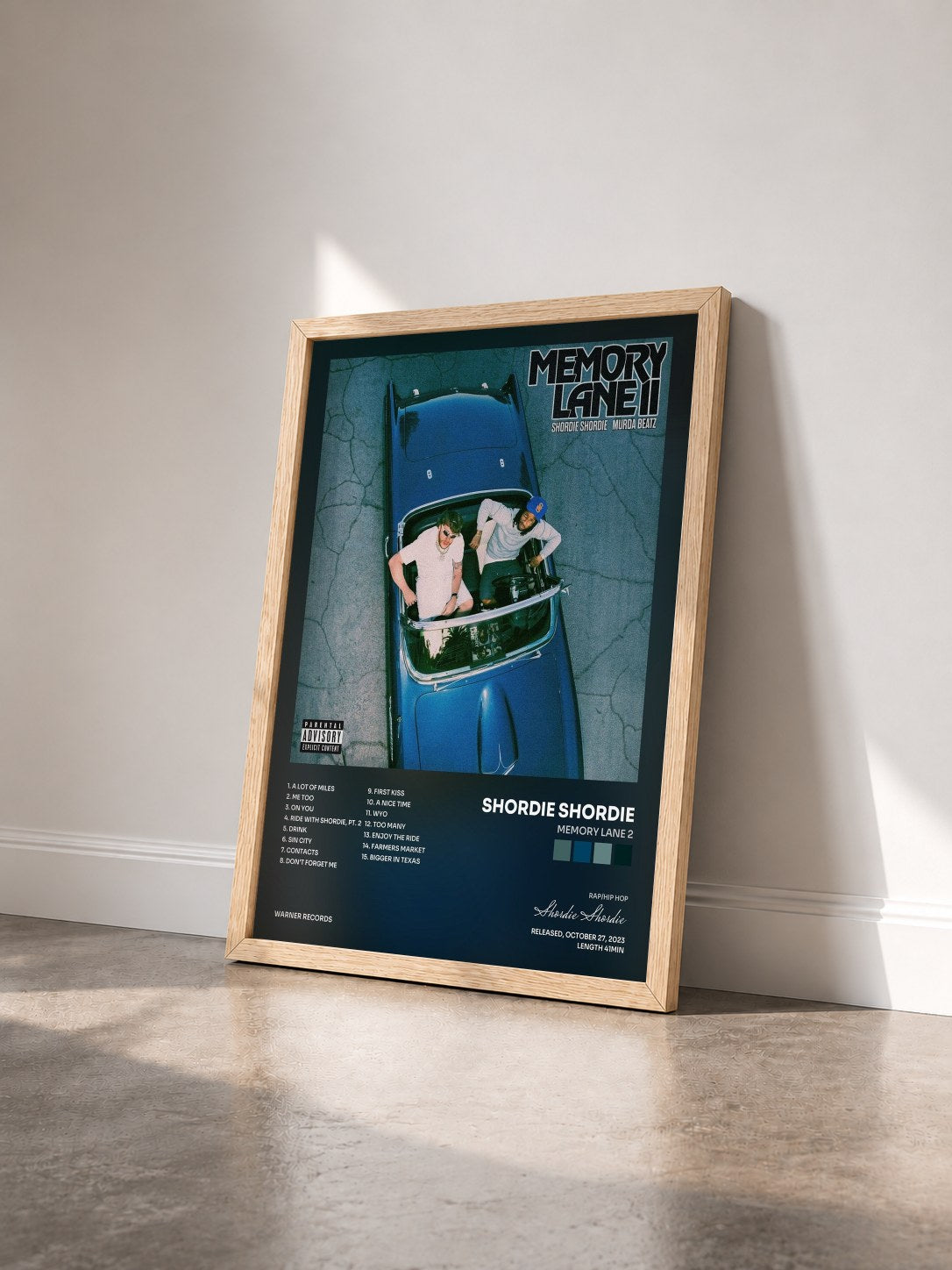 #bois Tableau de l'album Memory Lane 2 de Shordie Shordie vu de trois quarts, cadre en bois brut