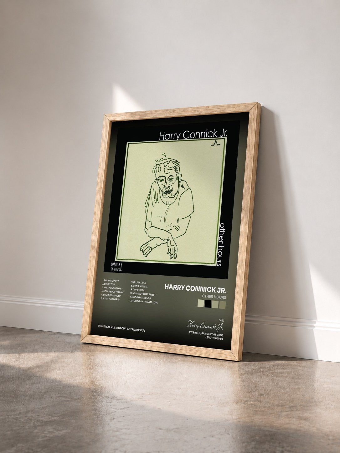 #bois Tableau de l'album Other Hours de Harry Connick Jr. vu de trois quarts, cadre en bois brut