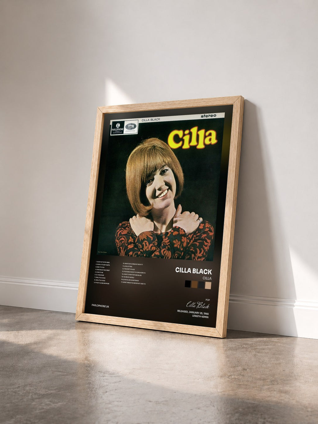 #bois Tableau de l'album Cilla de Cilla Black vu de trois quarts, cadre en bois brut