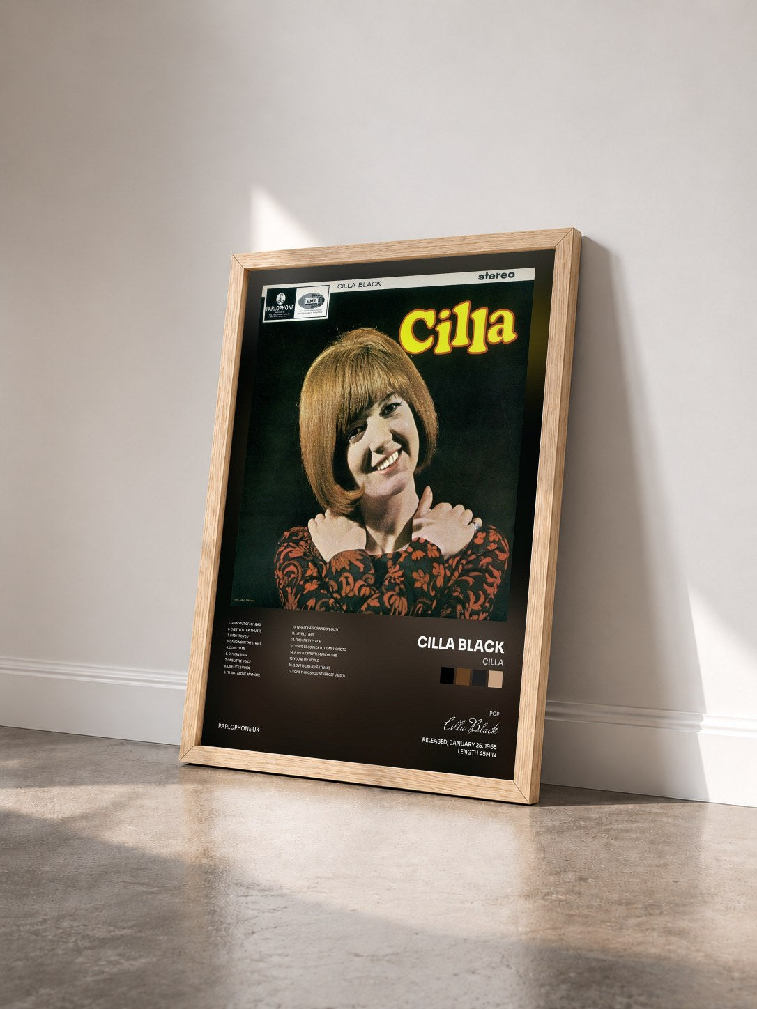#bois Tableau de l'album Cilla de Cilla Black vu de trois quarts, cadre en bois brut