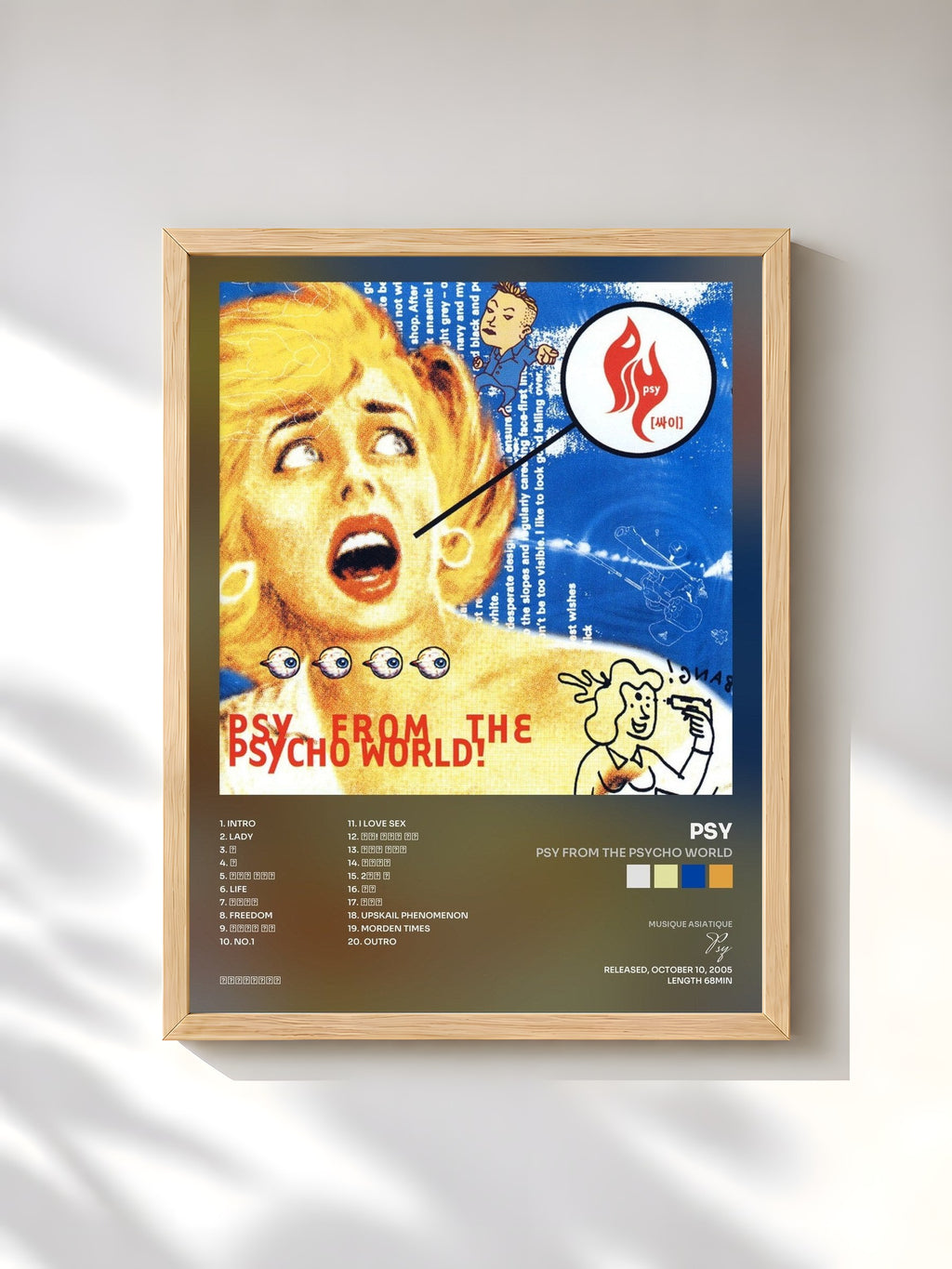 #bois Tableau de l'album Psy From The Psycho World de Psy, cadre en bois brut, imprimé et encadré en France