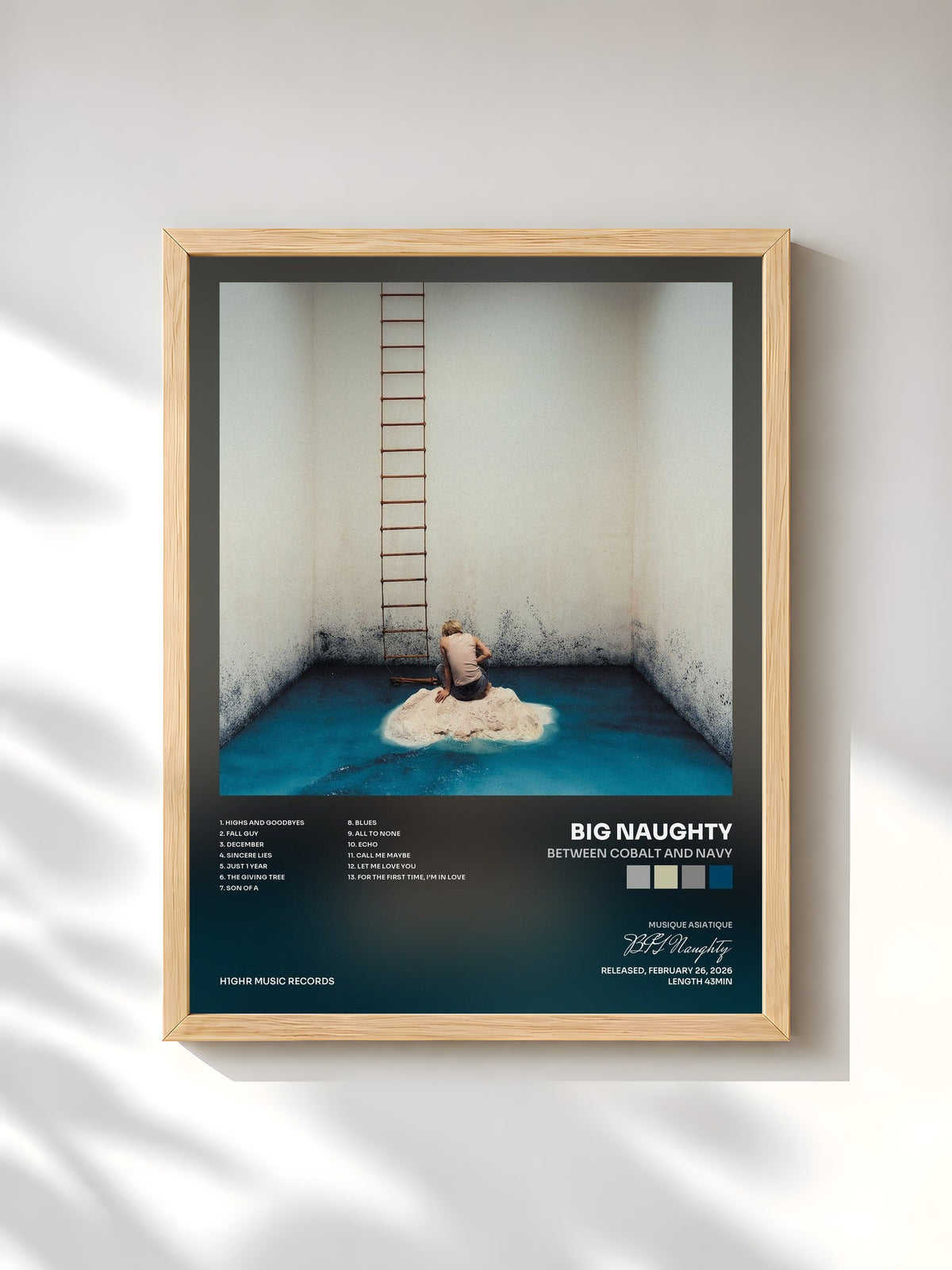 #bois Tableau de l'album Between Cobalt and Navy de BIG Naughty, cadre en bois brut, imprimé et encadré en France