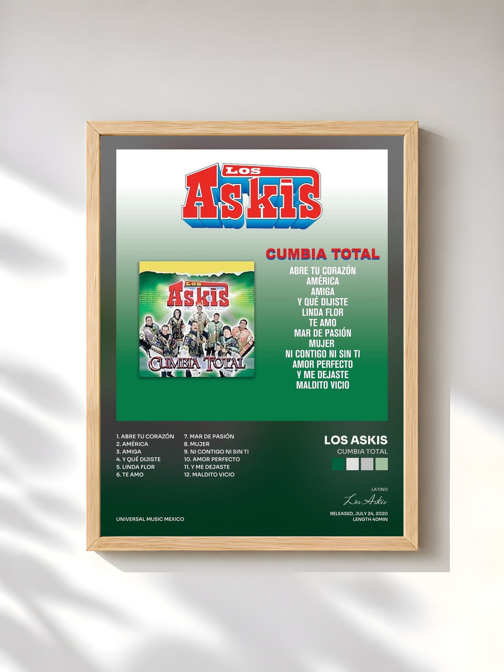 #bois Tableau de l'album Cumbia Total de Los Askis, cadre en bois brut, imprimé et encadré en France