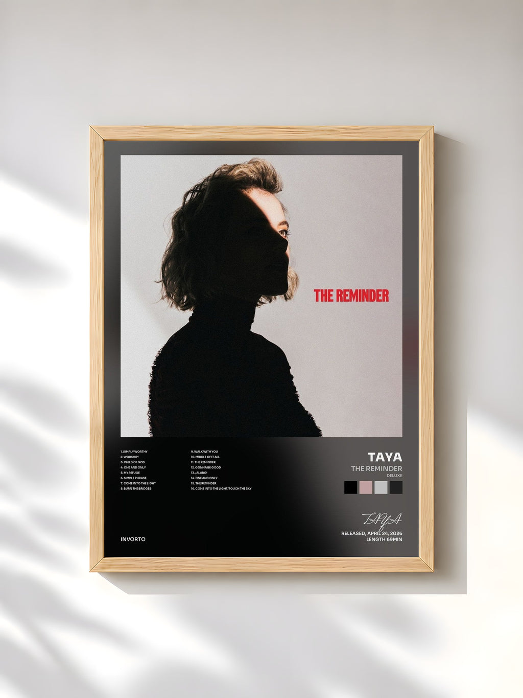 #bois Tableau de l'album The Reminder (Deluxe) de TAYA, cadre en bois brut, imprimé et encadré en France