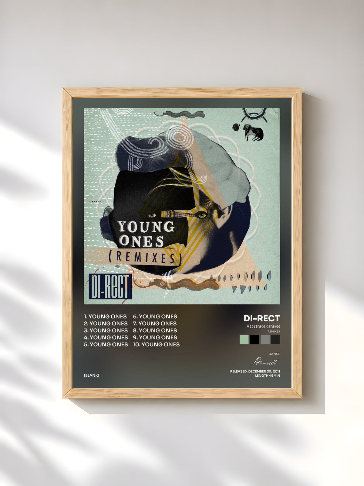 #bois Tableau de l'album Young Ones (Remixes) de Di-rect, cadre en bois brut, imprimé et encadré en France
