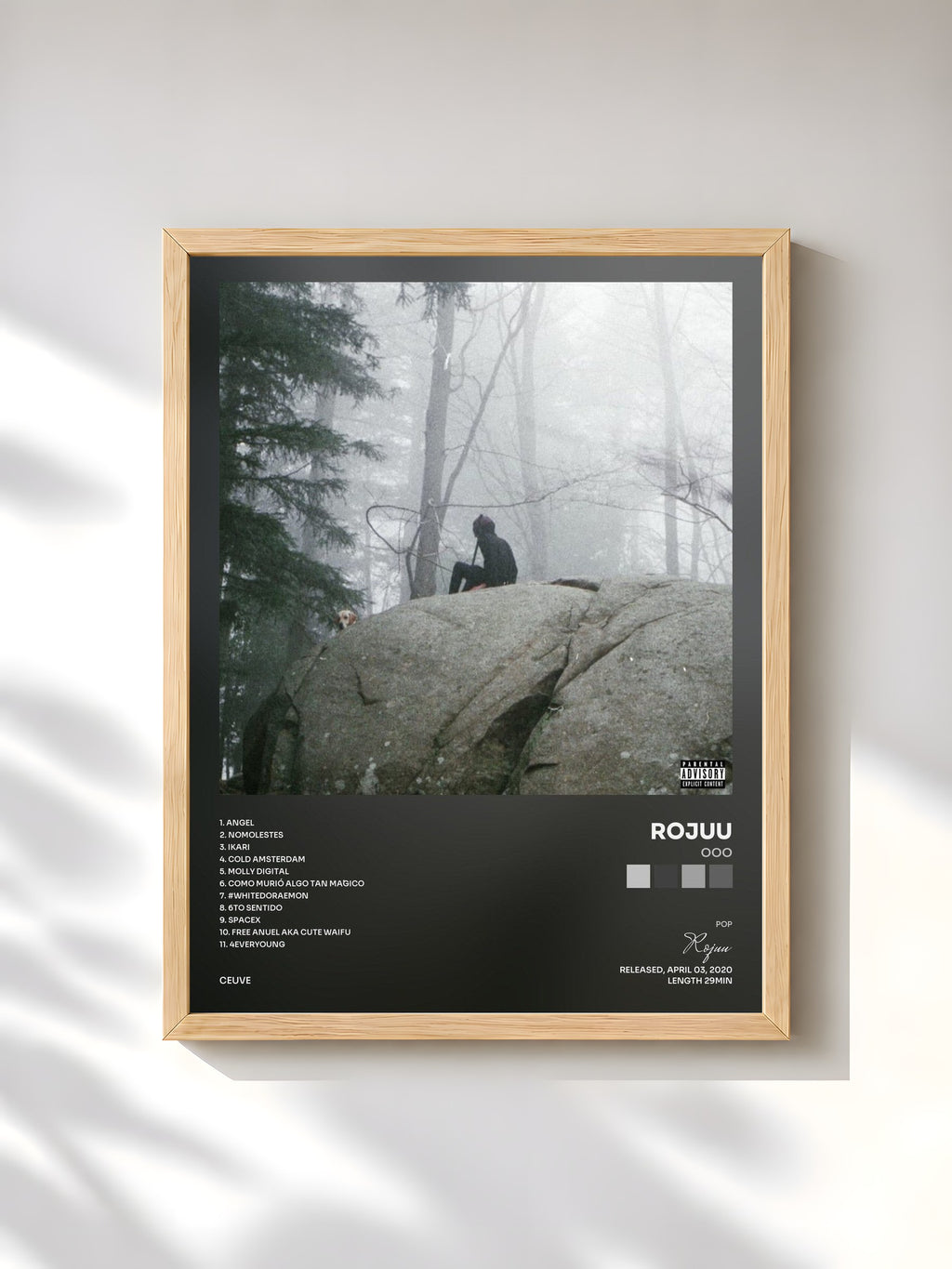 #bois Tableau de l'album OOO de Rojuu, cadre en bois brut, imprimé et encadré en France
