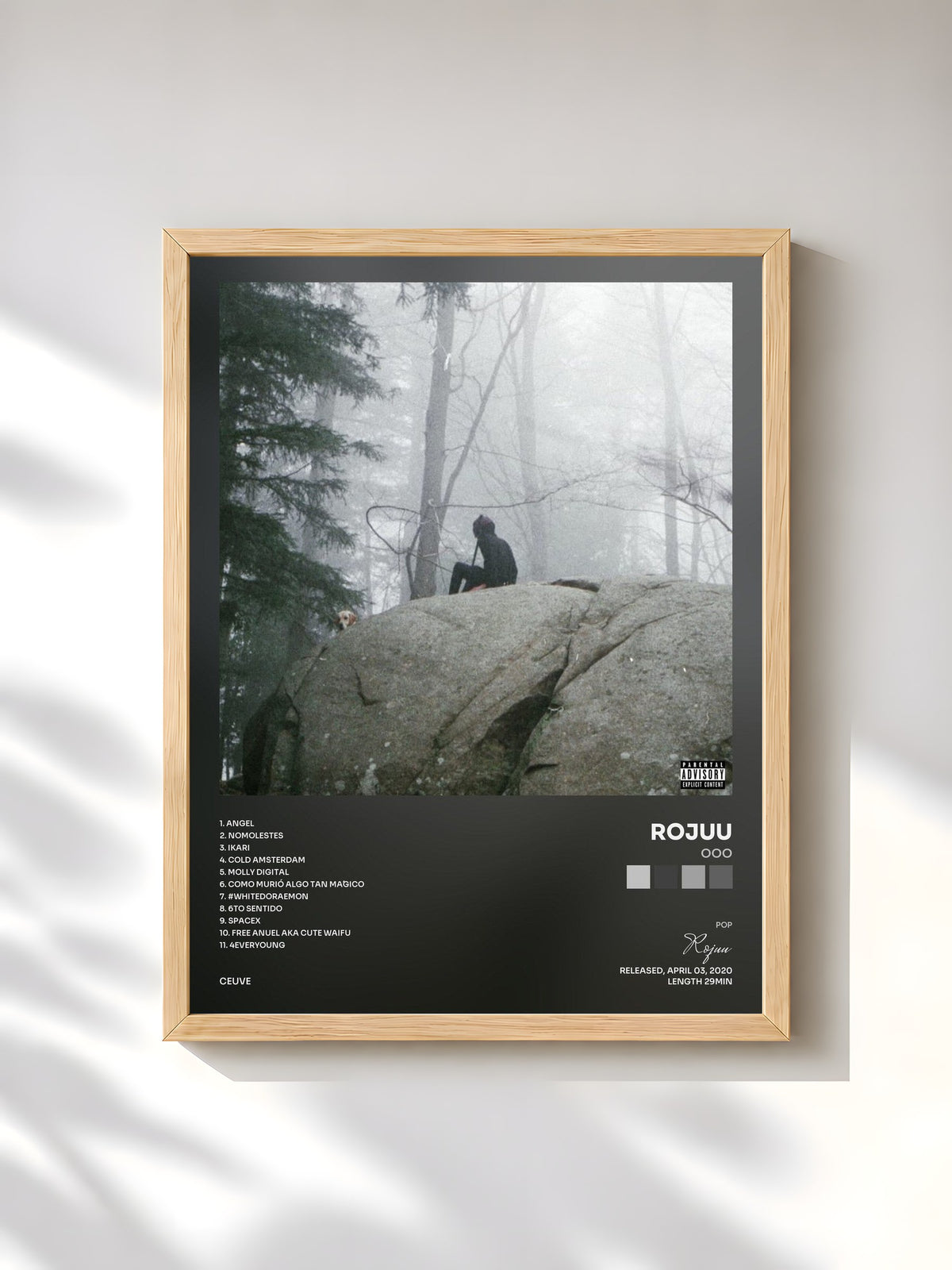 #bois Tableau de l'album OOO de Rojuu, cadre en bois brut, imprimé et encadré en France