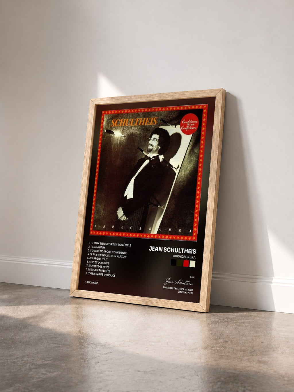 #bois Tableau de l'album Abracadabra de Jean Schultheis vu de trois quarts, cadre en bois brut