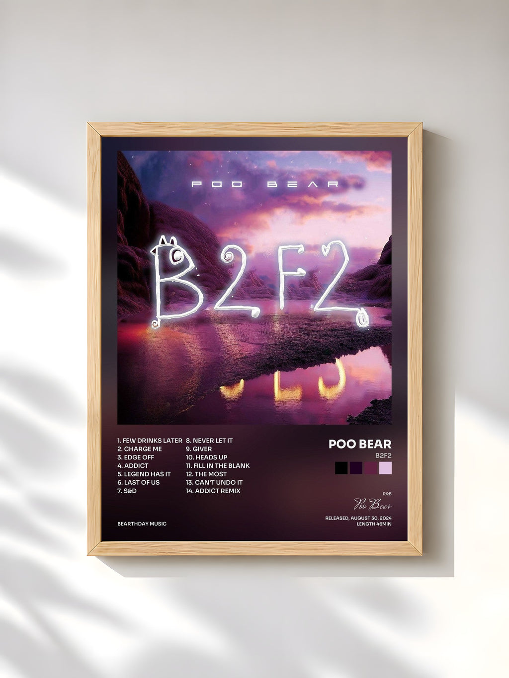#bois Tableau de l'album B2F2 de Poo Bear, cadre en bois brut, imprimé et encadré en France