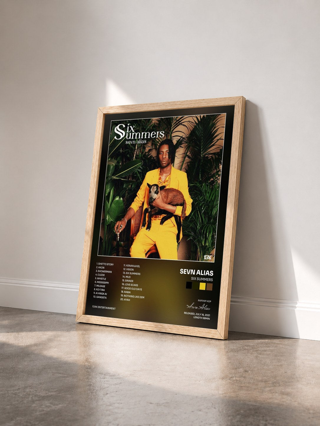 #bois Tableau de l'album Six Summers de Sevn Alias vu de trois quarts, cadre en bois brut