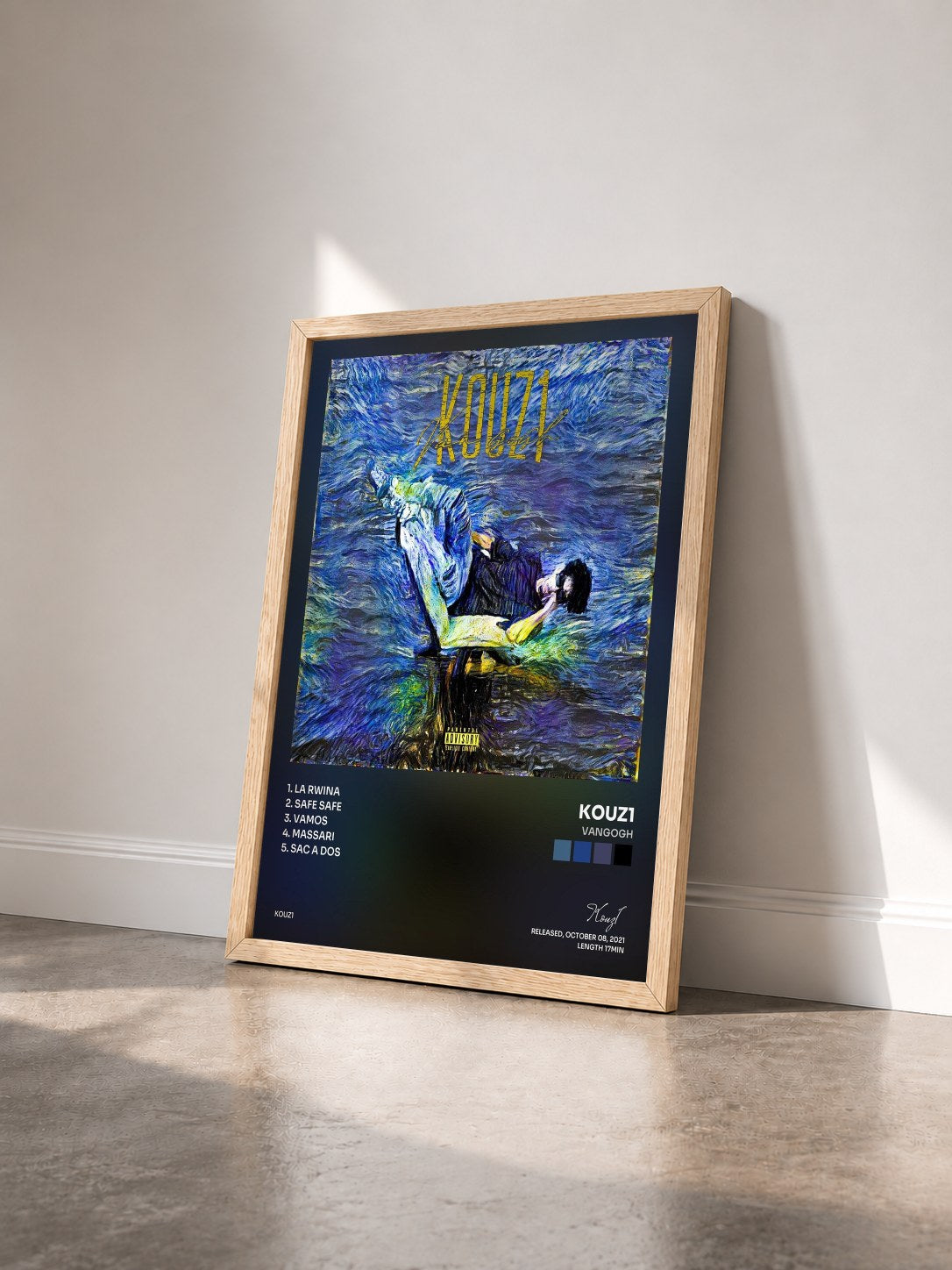 #bois Tableau de l'album Vangogh de Kouz1 vu de trois quarts, cadre en bois brut