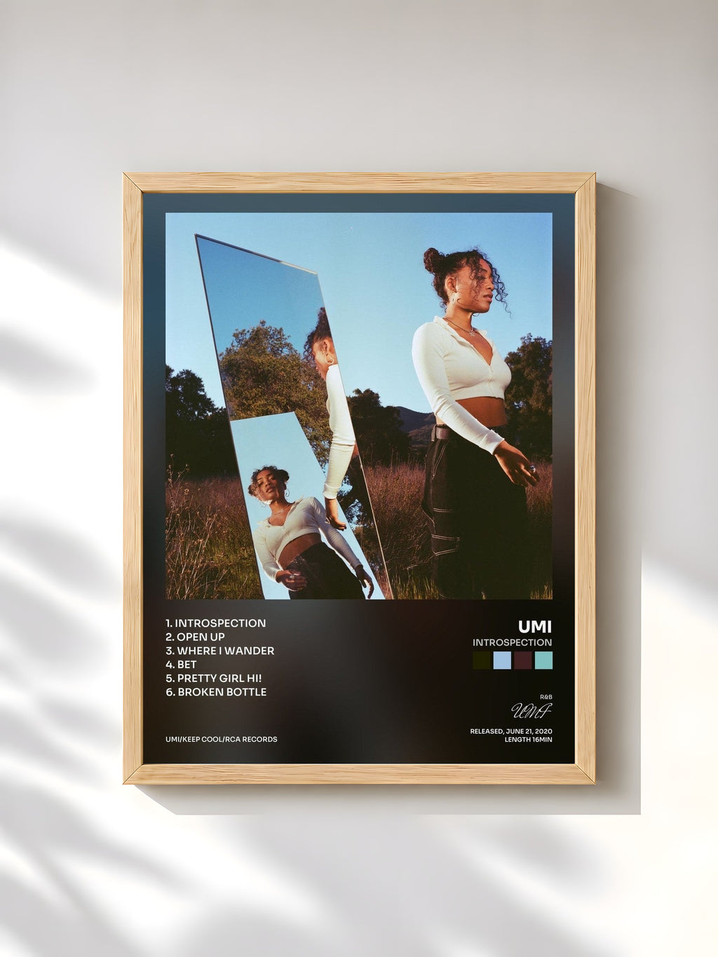 #bois Tableau de l'album Introspection de UMI, cadre en bois brut, imprimé et encadré en France