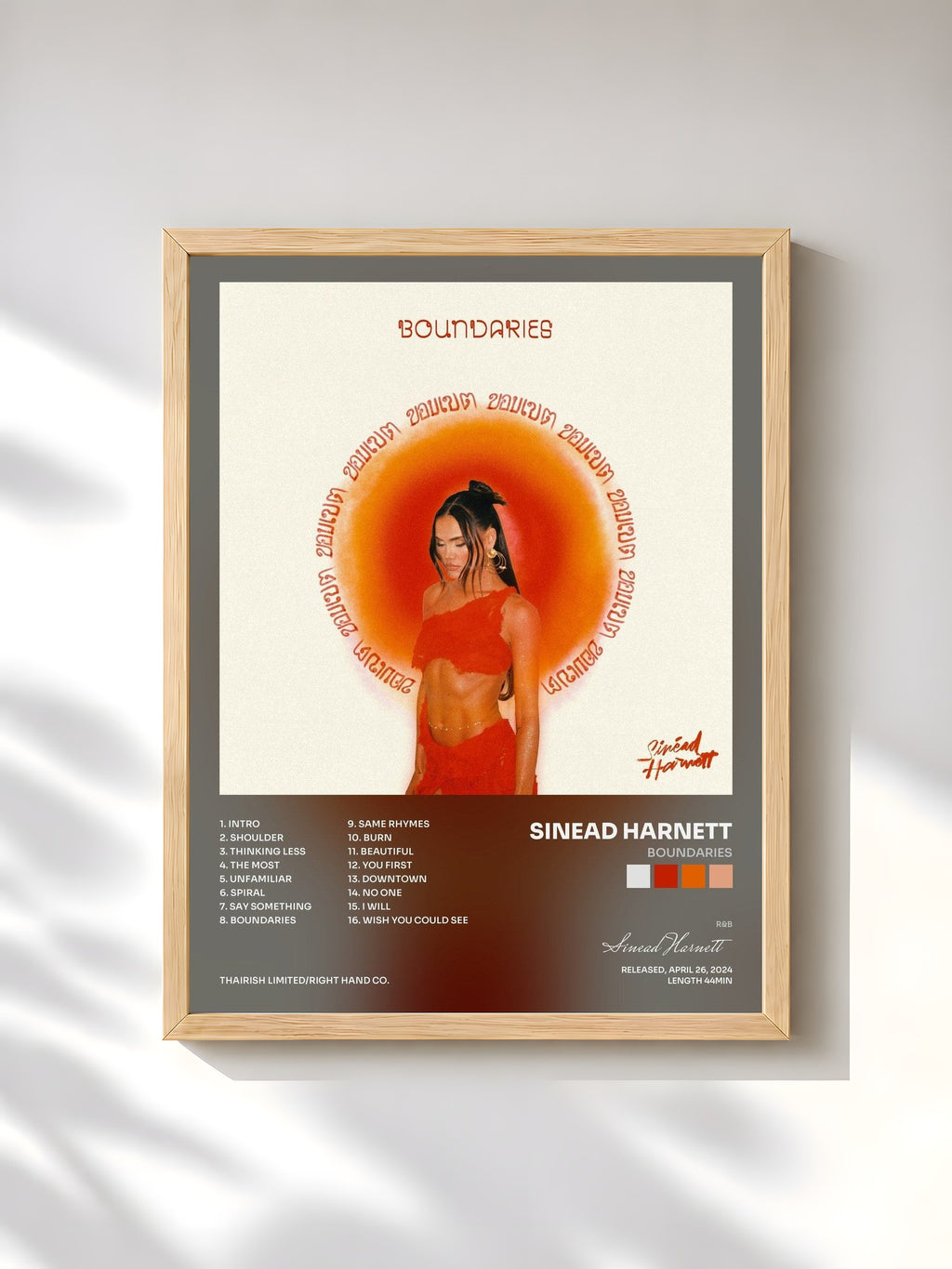 #bois Tableau de l'album Boundaries de Sinead Harnett, cadre en bois brut, imprimé et encadré en France