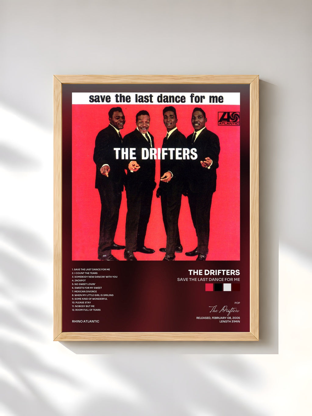 #bois Tableau de l'album Save the Last Dance for Me de The Drifters, cadre en bois brut, imprimé et encadré en France