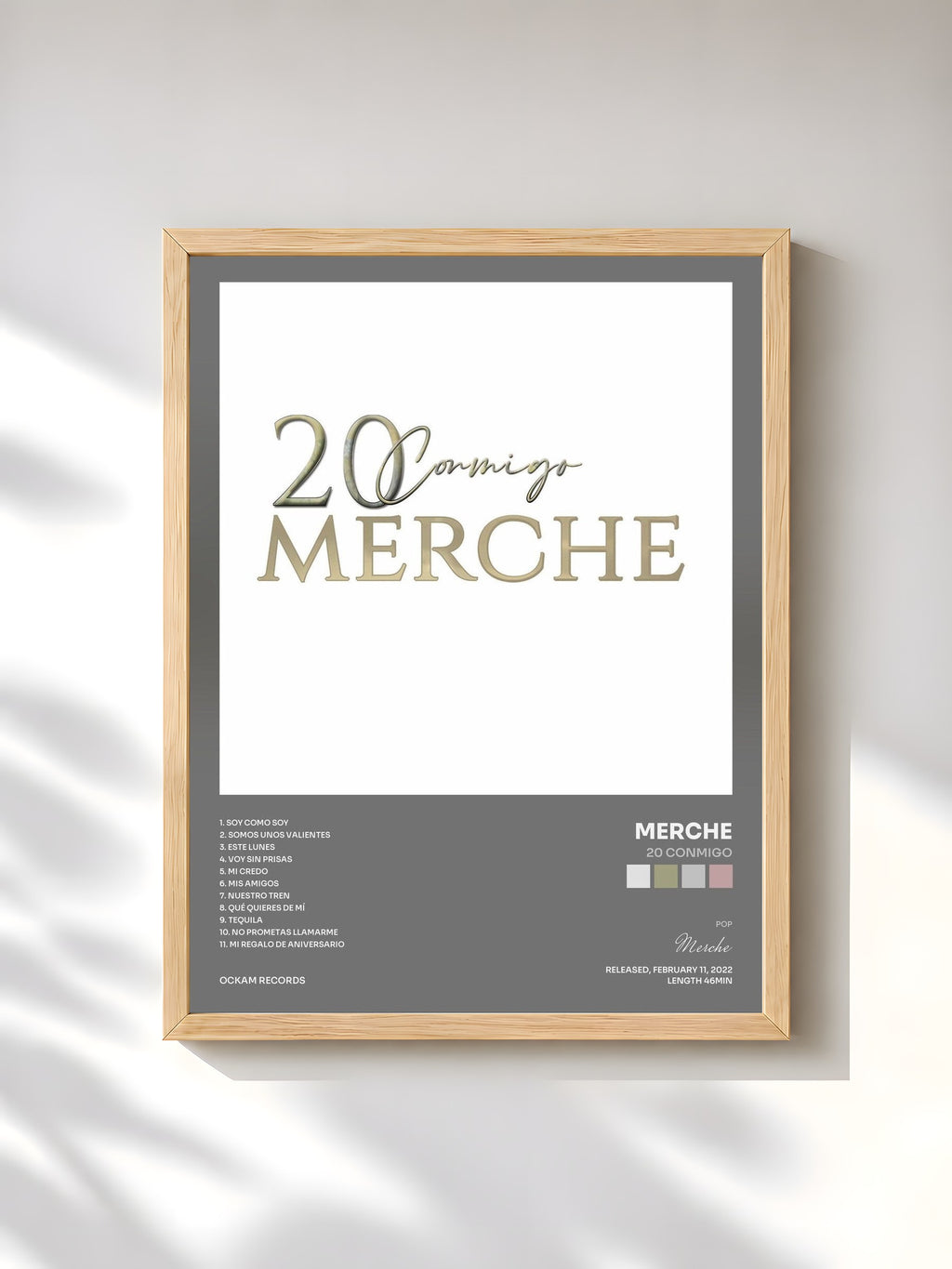 #bois Tableau de l'album 20 Conmigo de Merche, cadre en bois brut, imprimé et encadré en France