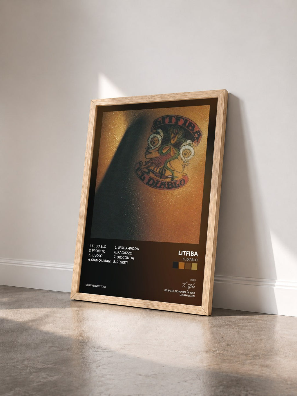 #bois Tableau de l'album El Diablo de Litfiba vu de trois quarts, cadre en bois brut
