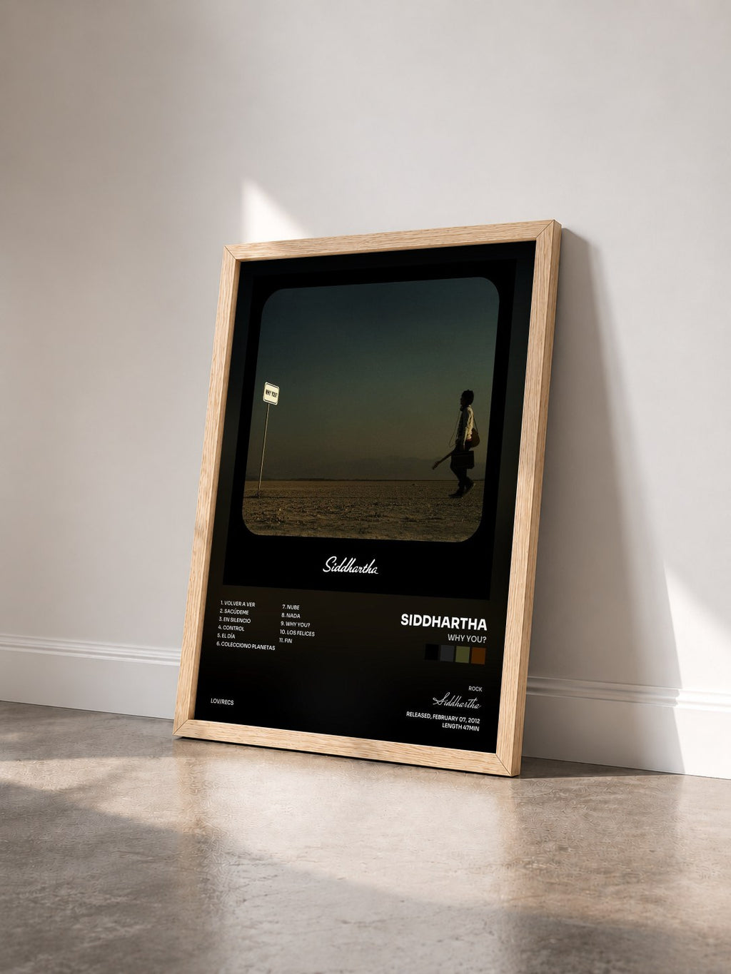 #bois Tableau de l'album Why You? de Siddhartha vu de trois quarts, cadre en bois brut