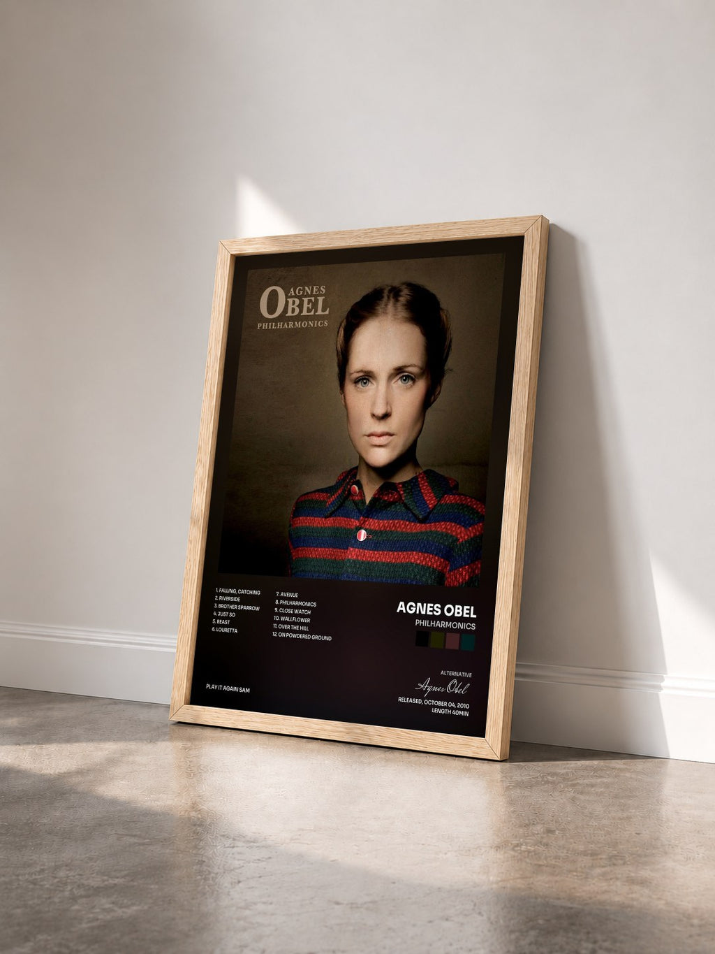 #bois Tableau de l'album Philharmonics de Agnes Obel vu de trois quarts, cadre en bois brut