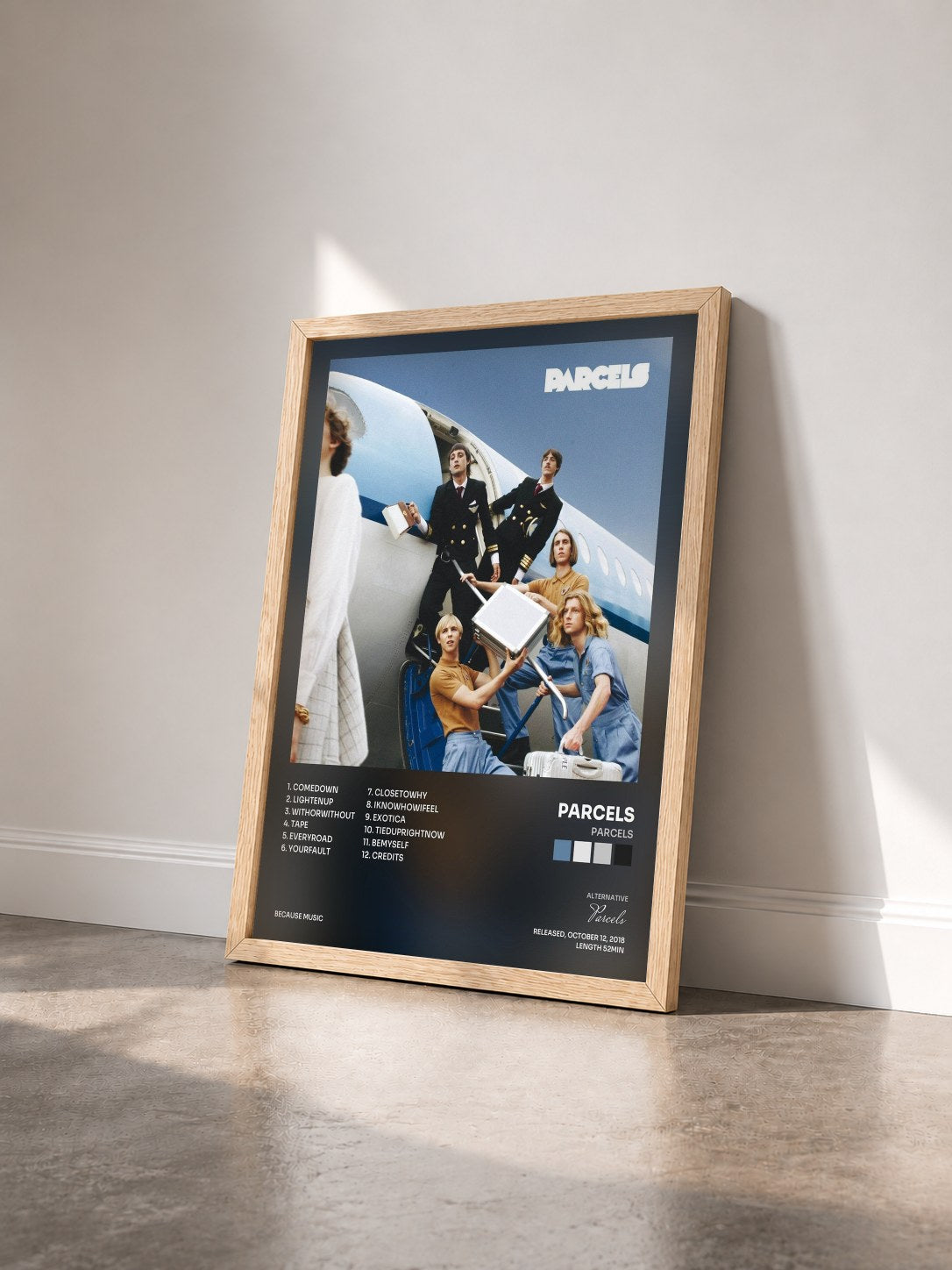#bois Tableau de l'album Parcels de Parcels vu de trois quarts, cadre en bois brut