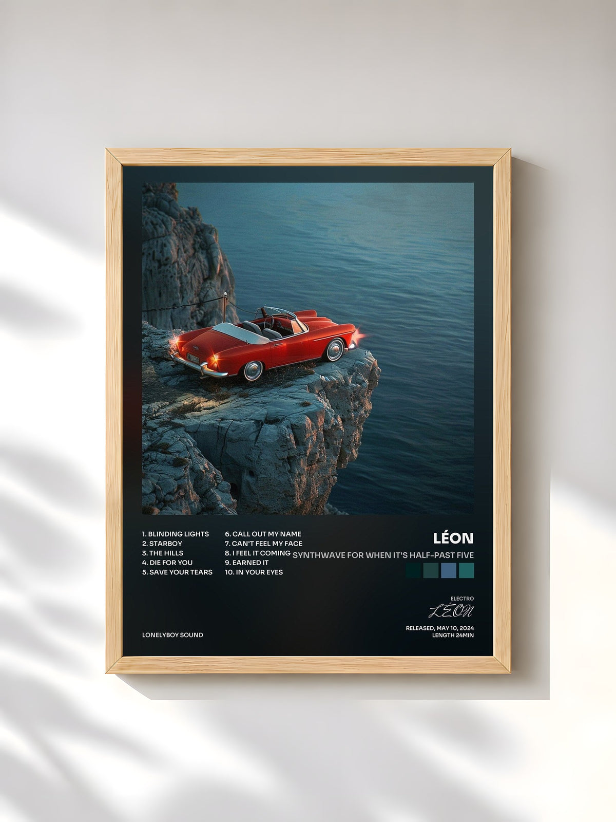#bois Tableau de l'album synthwave for when it's half-past five de LÉON, cadre en bois brut, imprimé et encadré en France