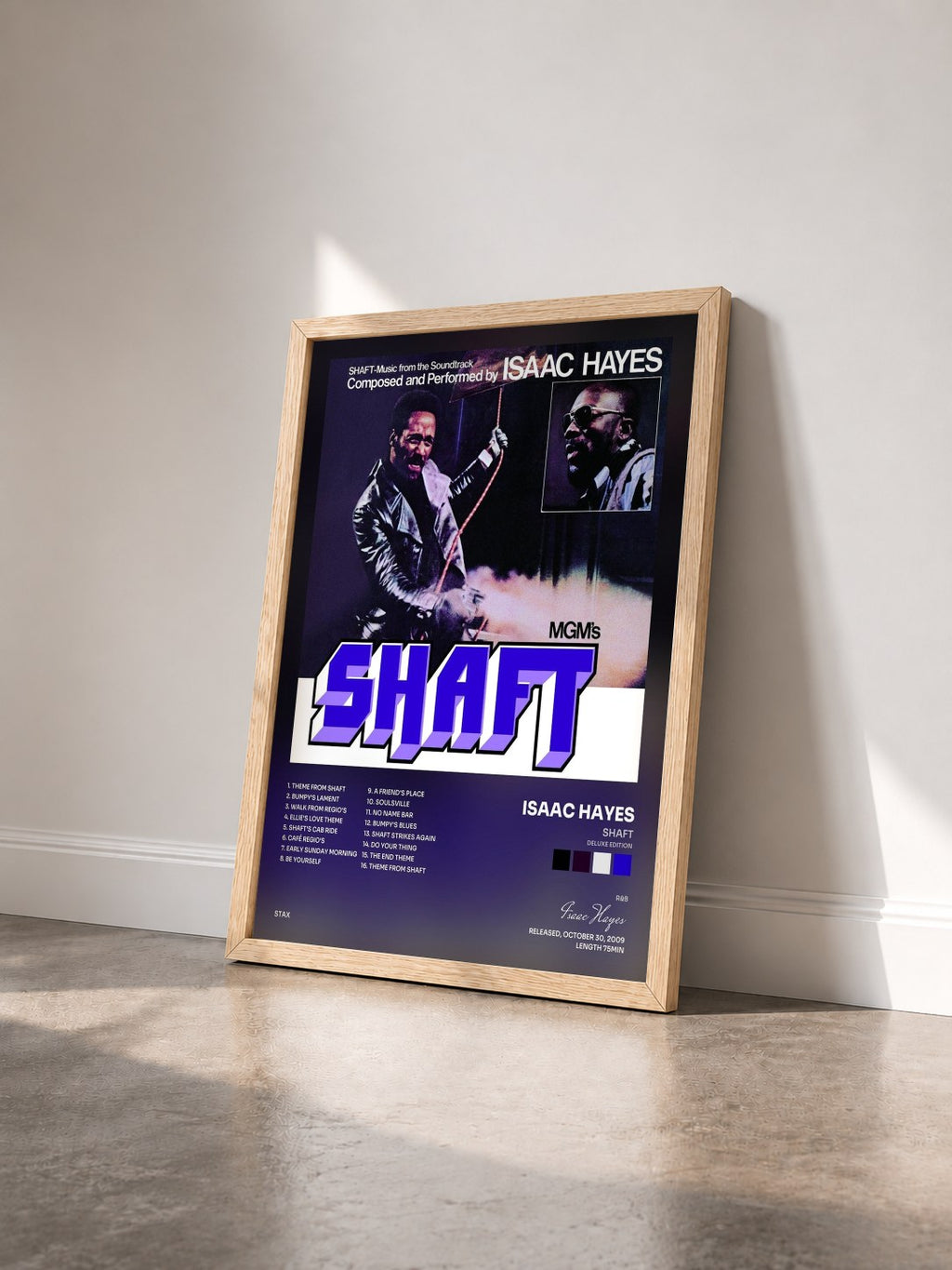 #bois Tableau de l'album Shaft (Deluxe Edition) de Isaac Hayes vu de trois quarts, cadre en bois brut