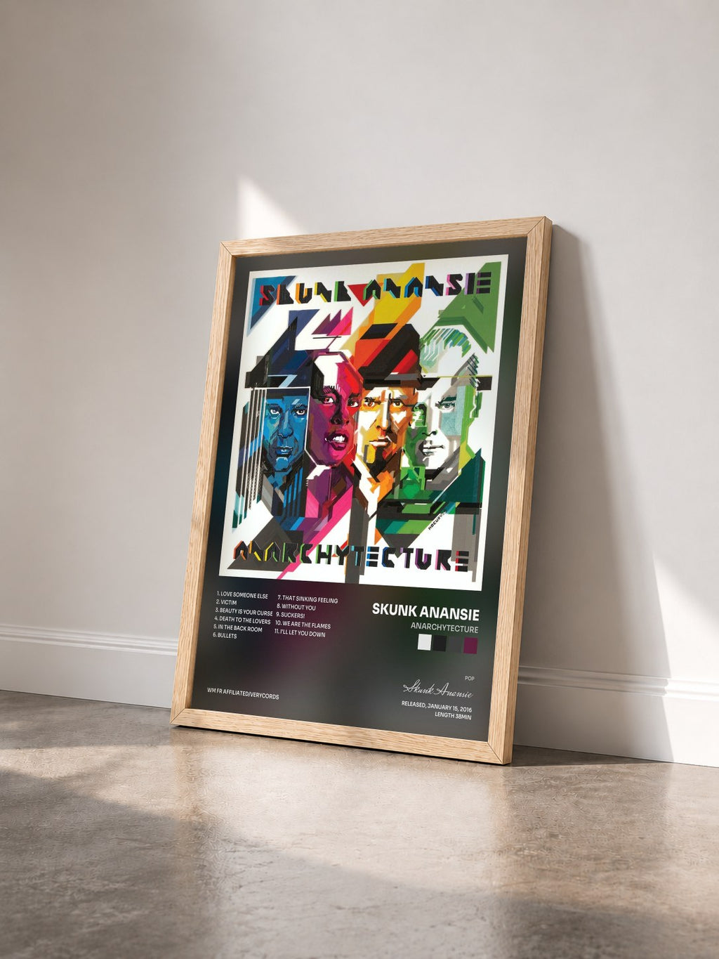 #bois Tableau de l'album Anarchytecture de Skunk Anansie vu de trois quarts, cadre en bois brut