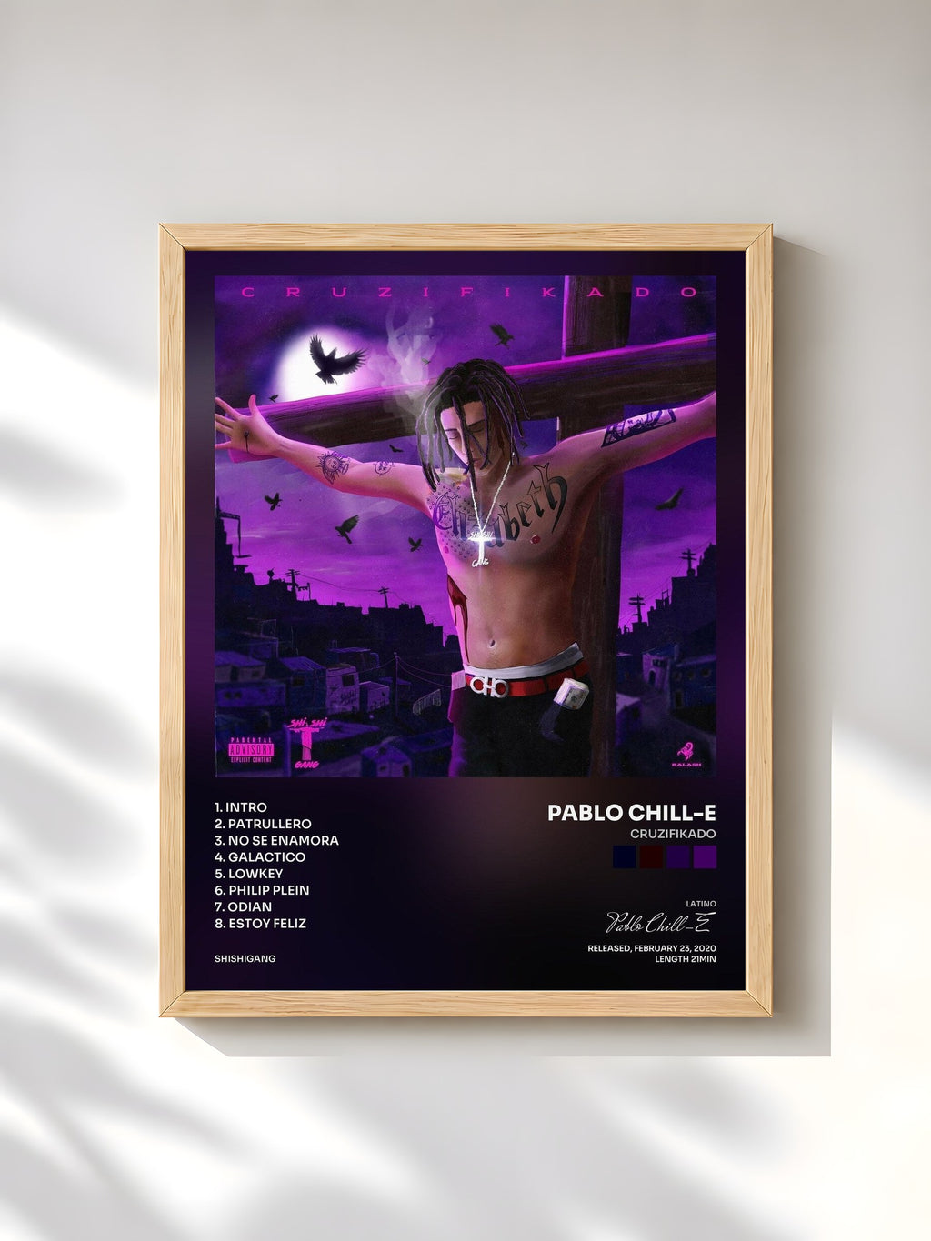 #bois Tableau de l'album Cruzifikado de Pablo Chill-E, cadre en bois brut, imprimé et encadré en France