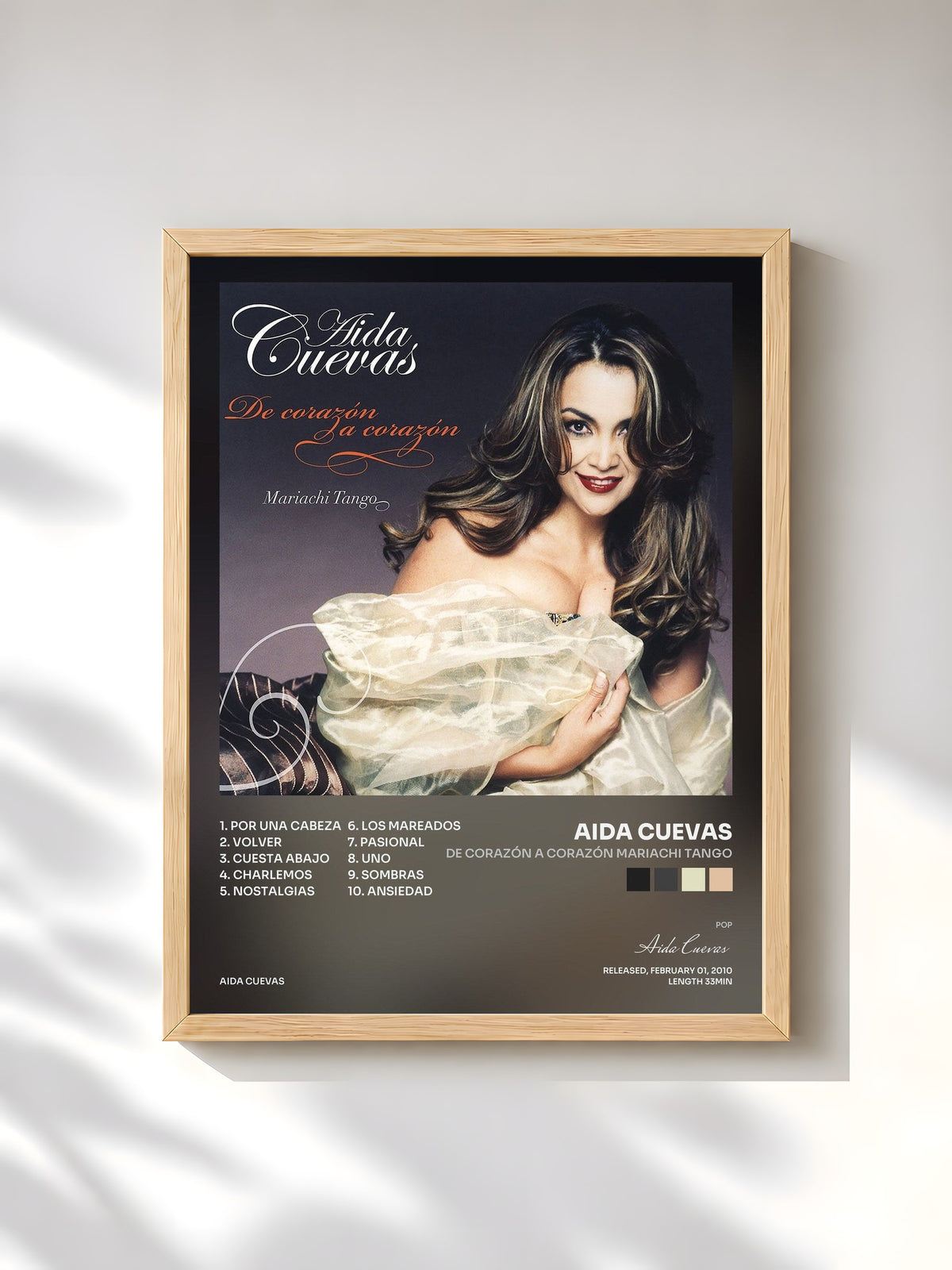 #bois Tableau de l'album De Corazón a Corazón Mariachi Tango de Aida Cuevas, cadre en bois brut, imprimé et encadré en France