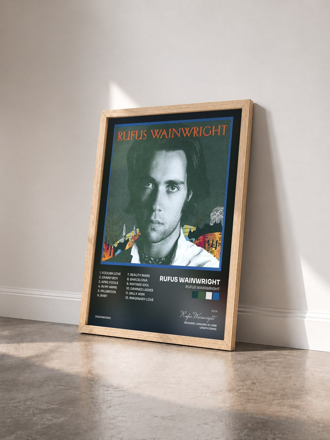#bois Tableau de l'album Rufus Wainwright de Rufus Wainwright vu de trois quarts, cadre en bois brut