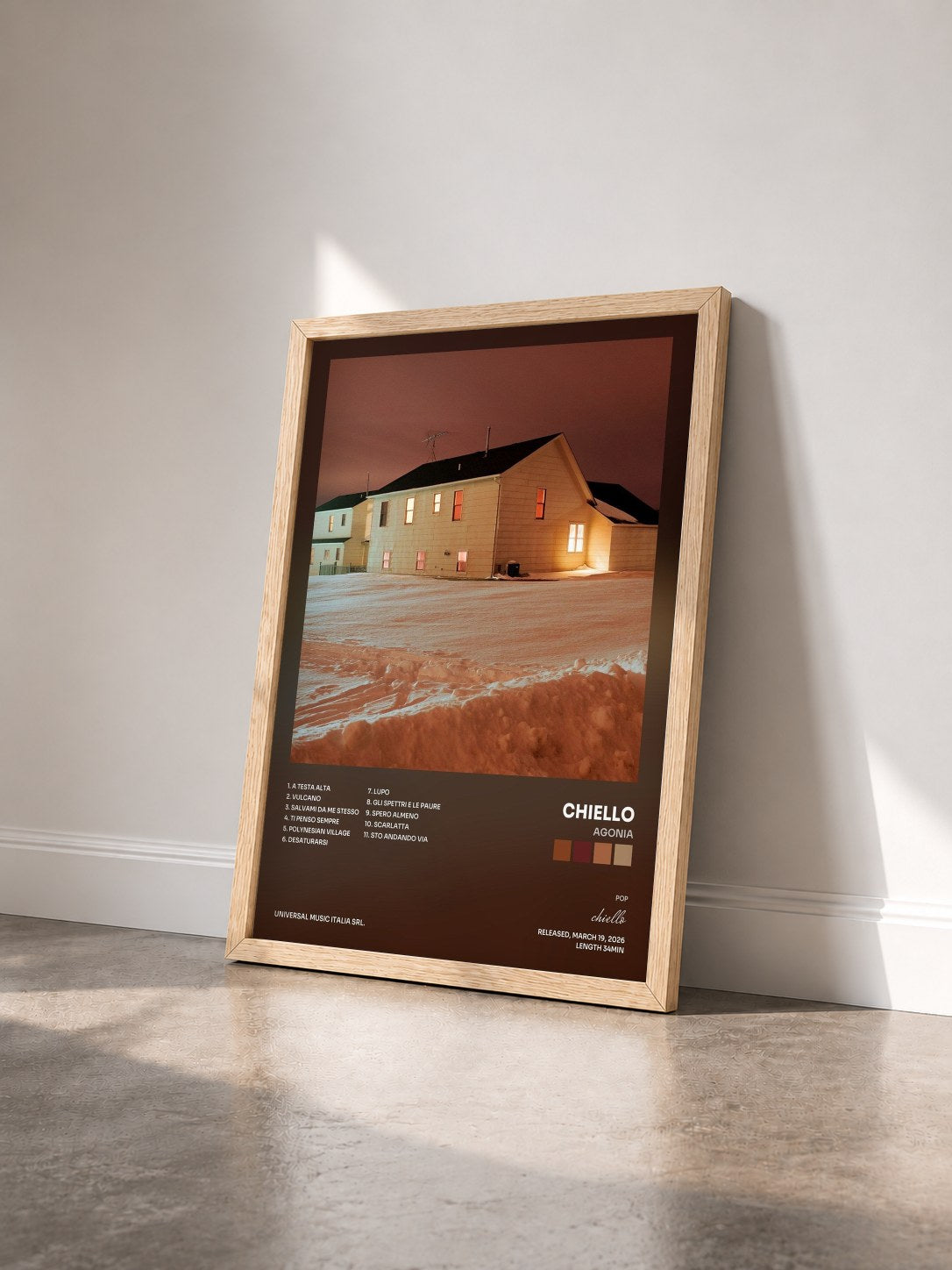 #bois Tableau de l'album Agonia de chiello vu de trois quarts, cadre en bois brut