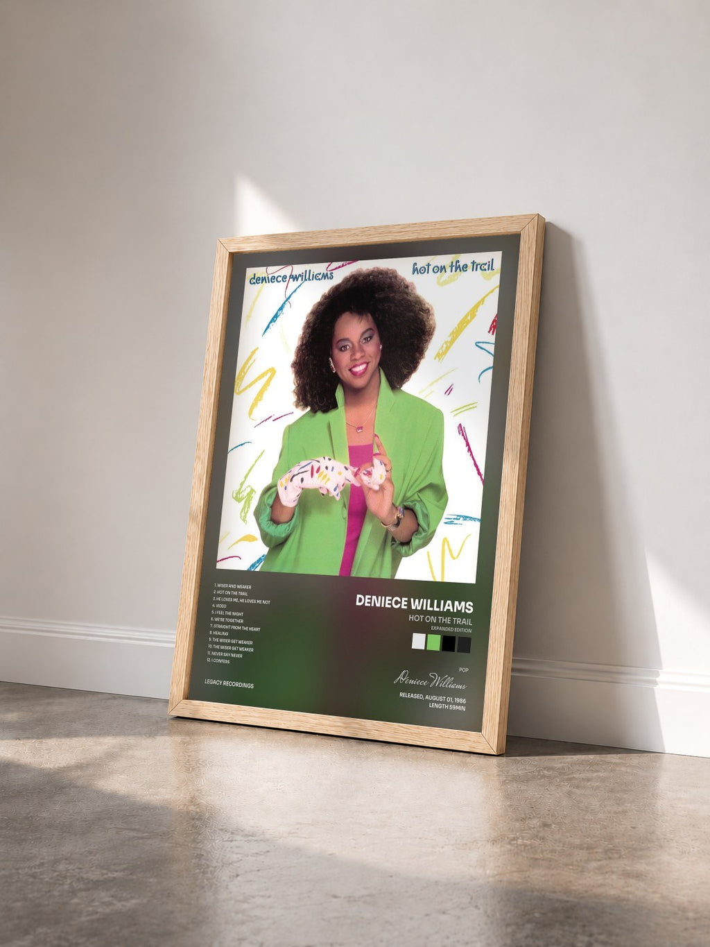#bois Tableau de l'album Hot On the Trail (Expanded Edition) de Deniece Williams vu de trois quarts, cadre en bois brut
