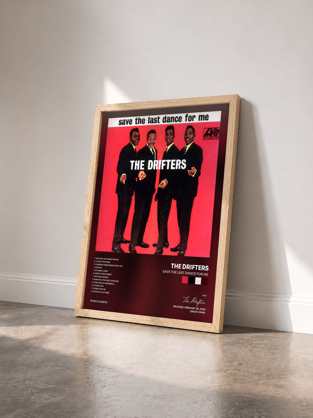 #bois Tableau de l'album Save the Last Dance for Me de The Drifters vu de trois quarts, cadre en bois brut